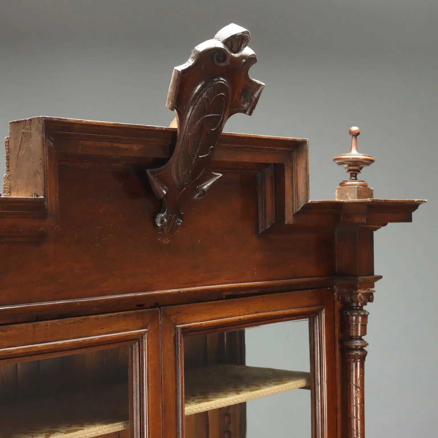 Italian Walnut Display Cabinet Late 19th Century