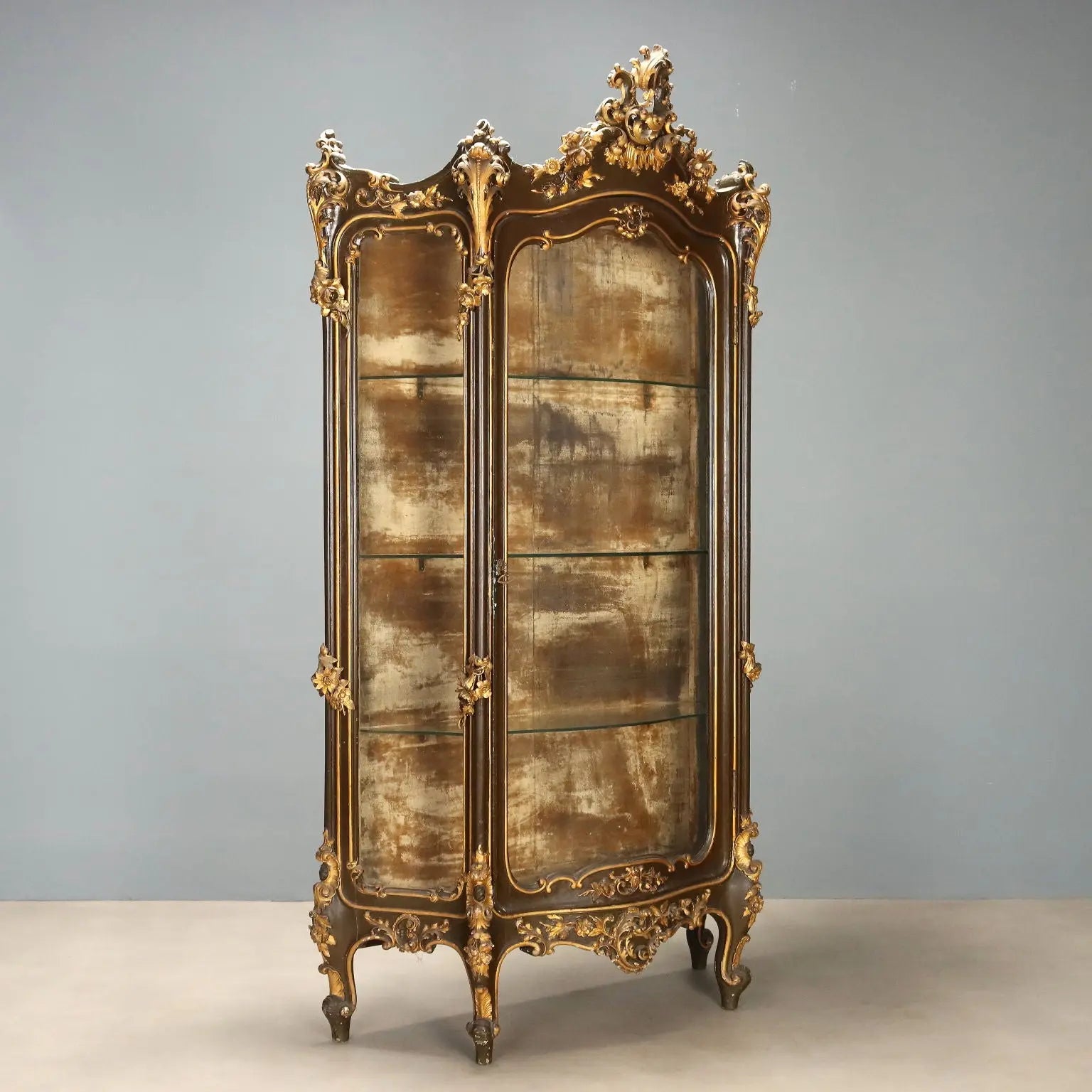 Antique Baroque Showcase Carved Wood Italy XIX Century