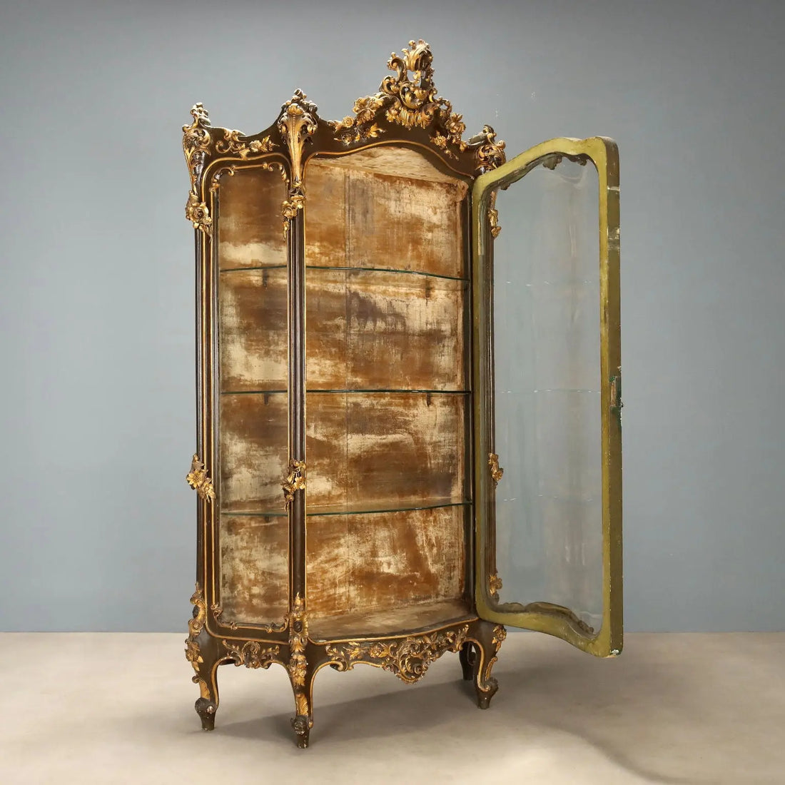 Antique Baroque Showcase Carved Wood Italy XIX Century