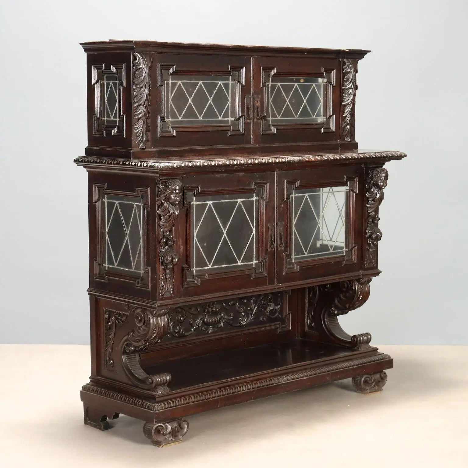 Antique Showcase Neo-Renaissance Style Walnut Late XIX Century
