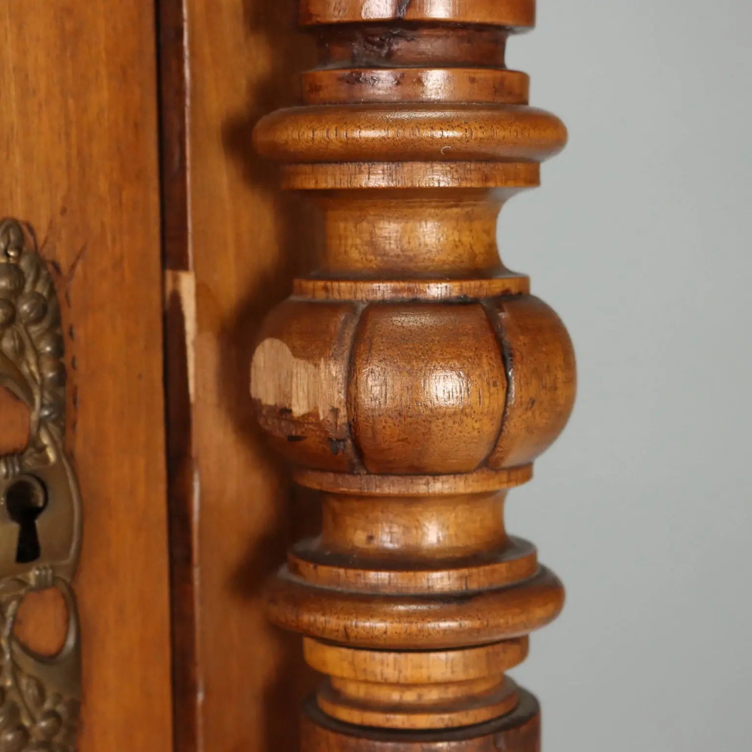 Antique Wardrobe Walnut Glass Carvings Italy XIX Century