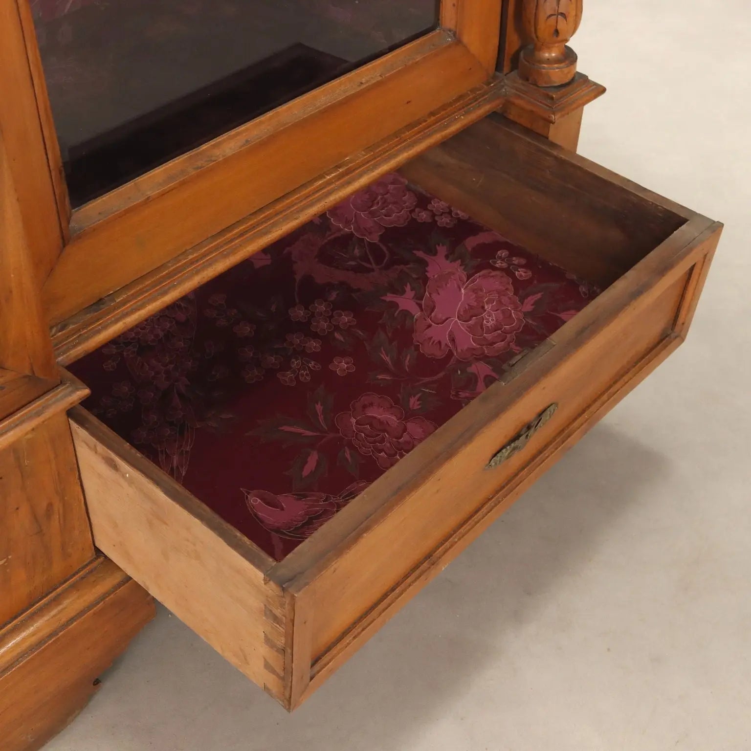Antique Wardrobe Walnut Glass Carvings Italy XIX Century