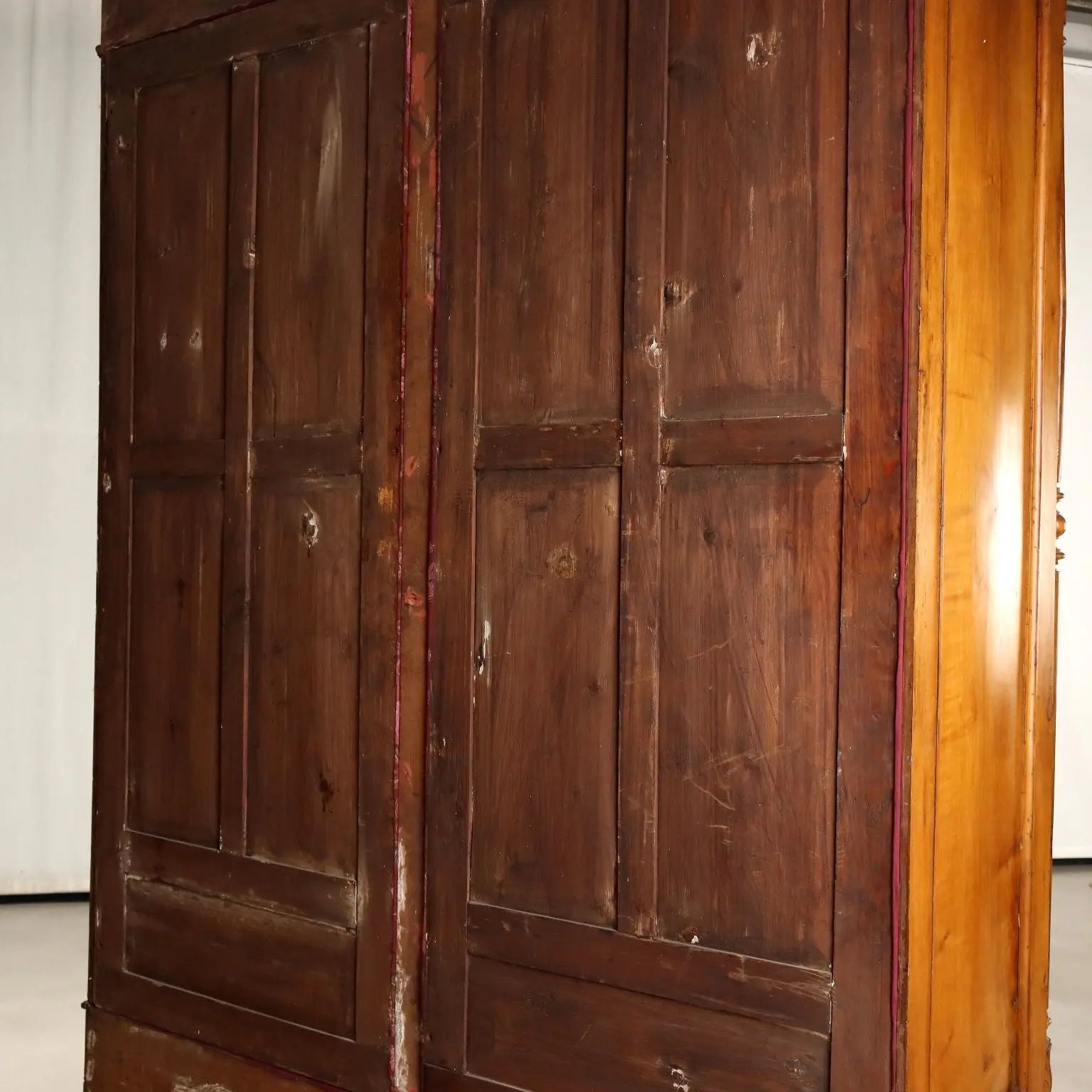 Antique Wardrobe Walnut Glass Carvings Italy XIX Century