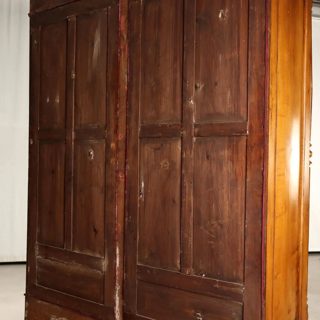 Antique Wardrobe Walnut Glass Carvings Italy XIX Century