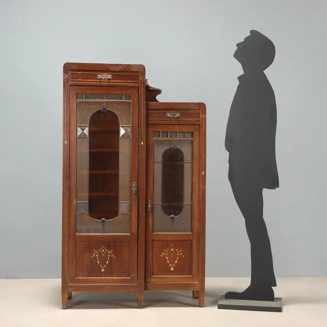 Mahogany Office Cabinet with Stained Glass
