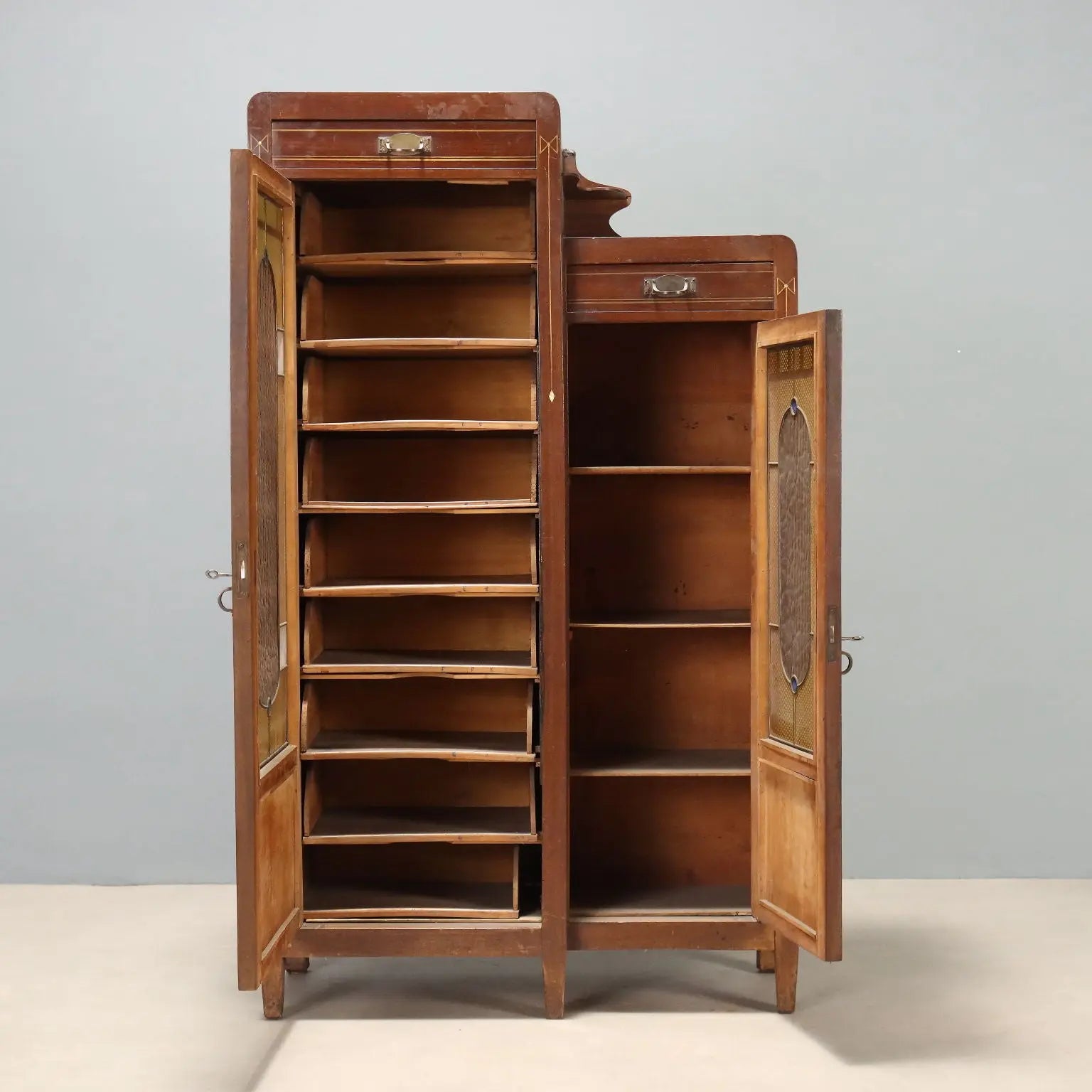 Mahogany Office Cabinet with Stained Glass
