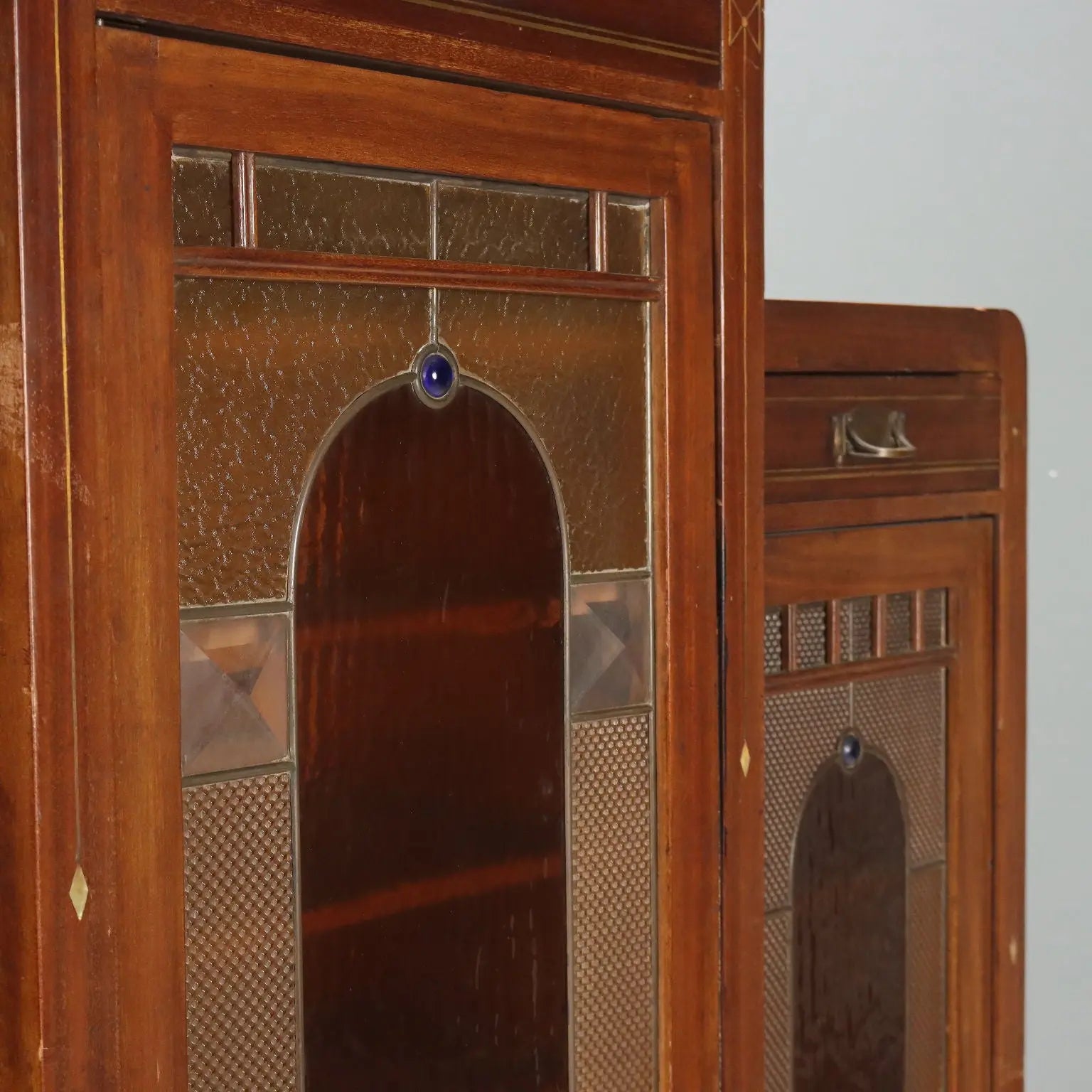 Mahogany Office Cabinet with Stained Glass