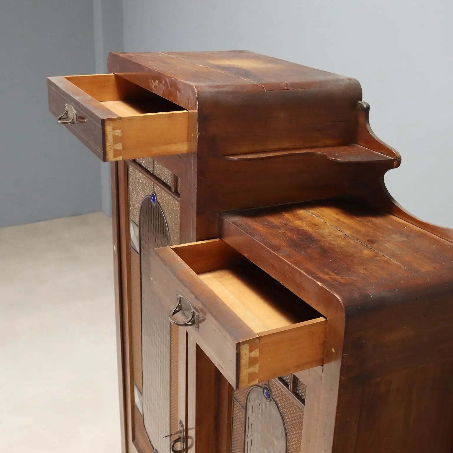 Mahogany Office Cabinet with Stained Glass