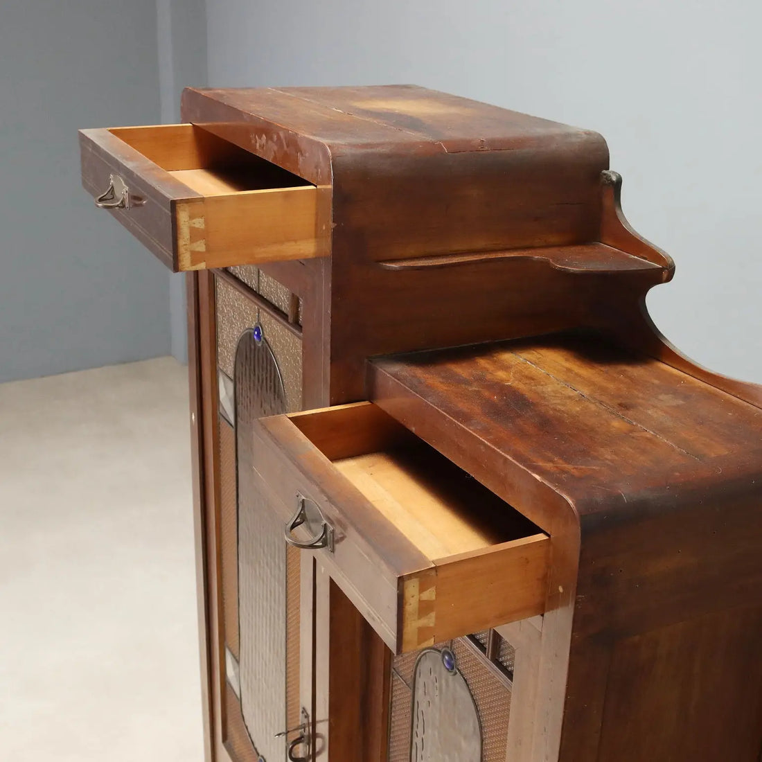 Mahogany Office Cabinet with Stained Glass