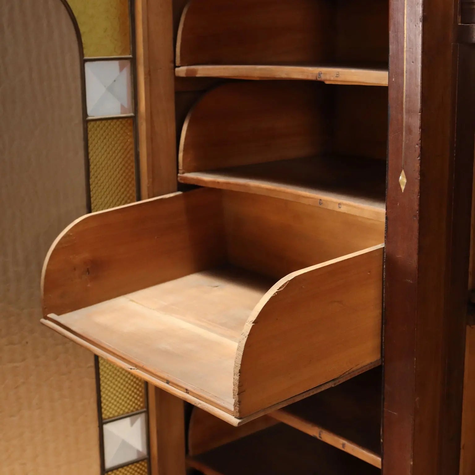 Mahogany Office Cabinet with Stained Glass