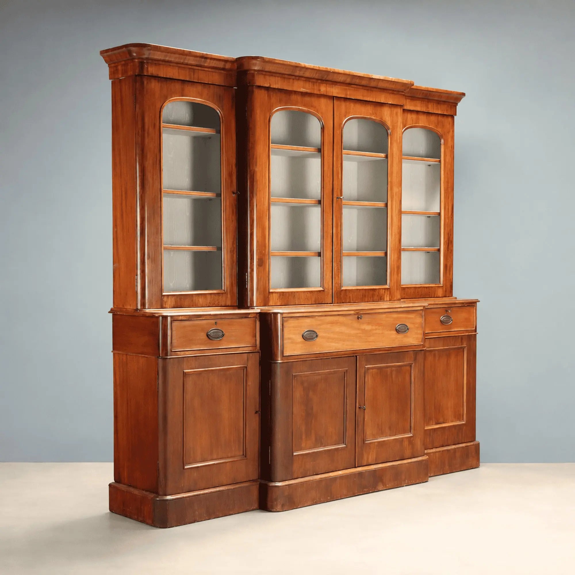 Antique Bookcase Mahogany Glass Leather United Kingdom '800