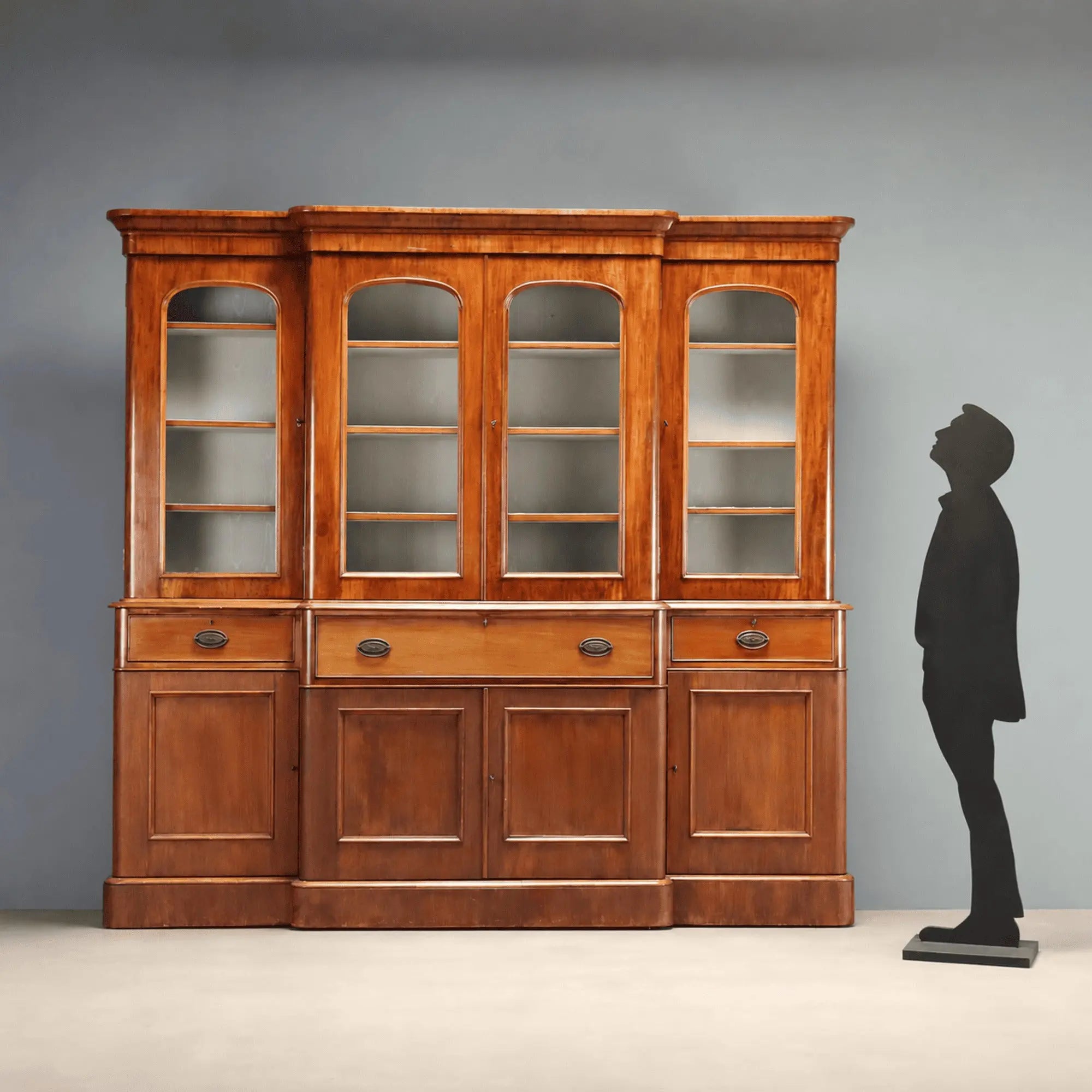 Antique Bookcase Mahogany Glass Leather United Kingdom '800