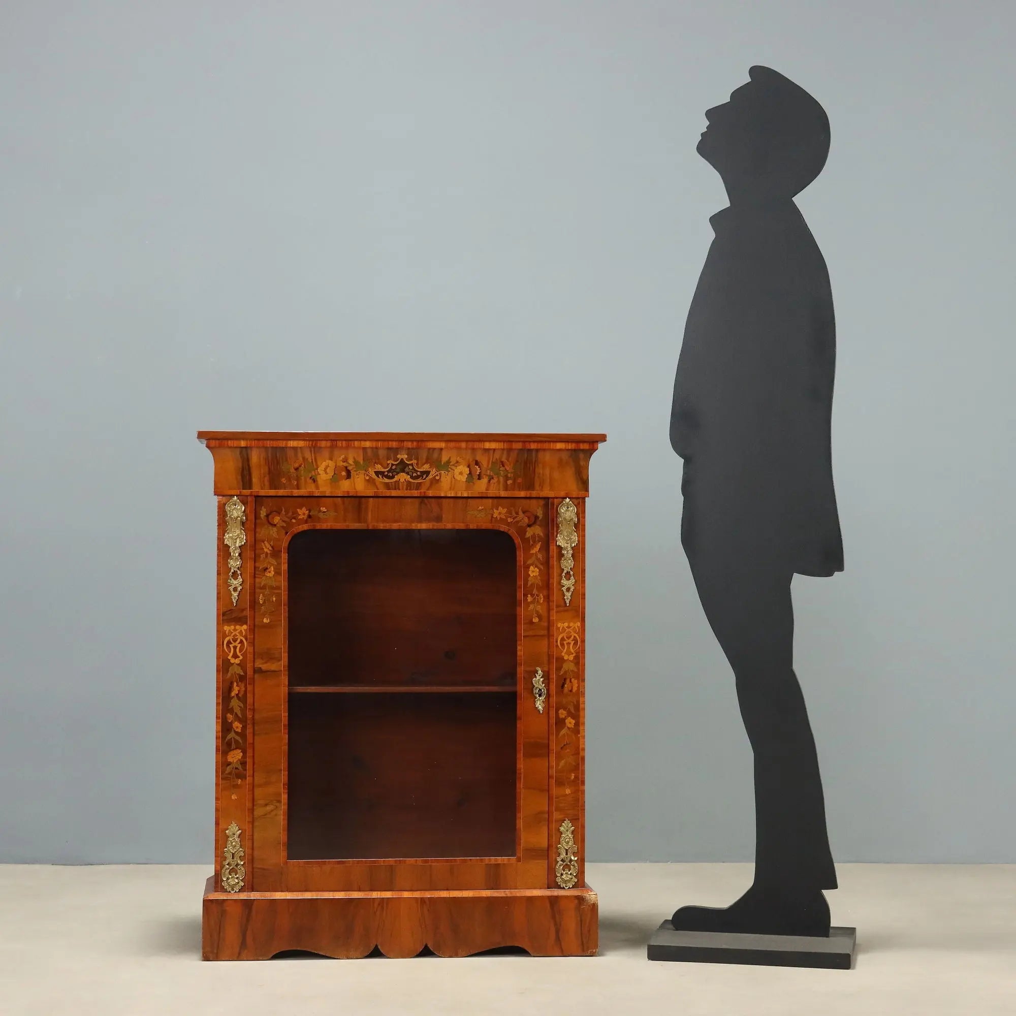 Antique Display Cabinet Walnut Inlays Bronze England XIX Century