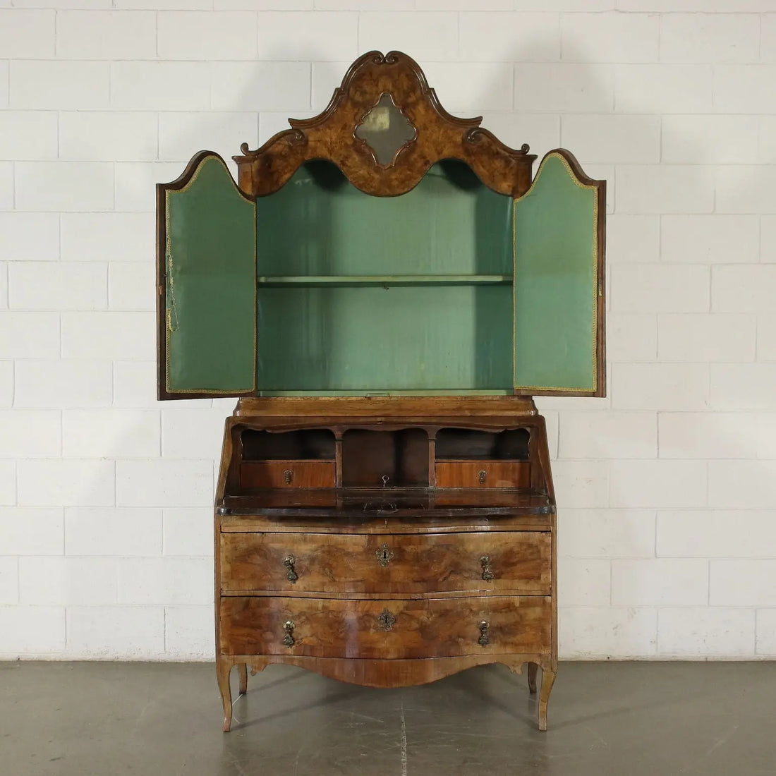 Barocchetto Trumeau Walnut Burl Veneer Mirror Italy 18th Century | Antiques | Drop-Leaf Secretaire & Secretaire