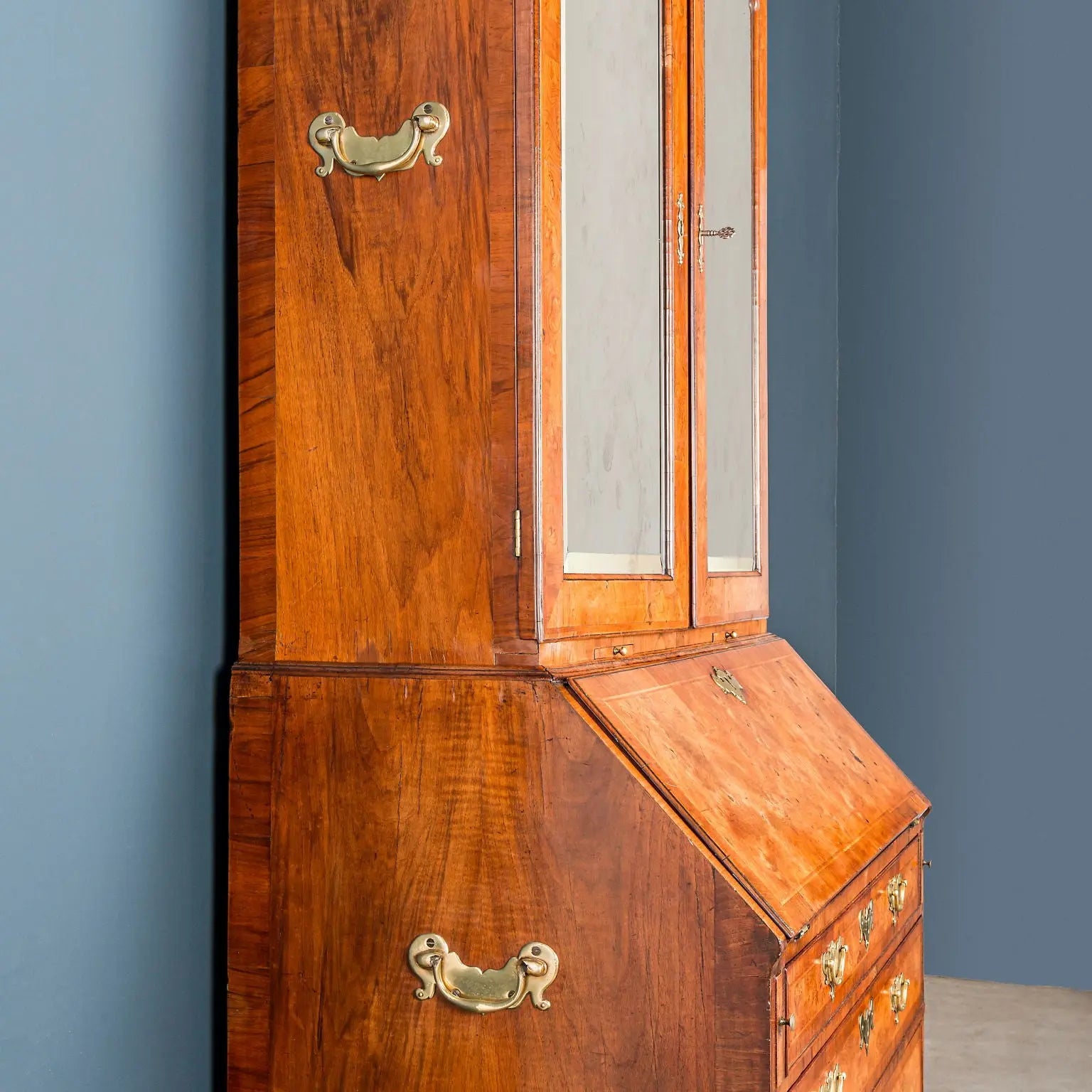 Antique Queen Anne Walnut and Oak Bureau