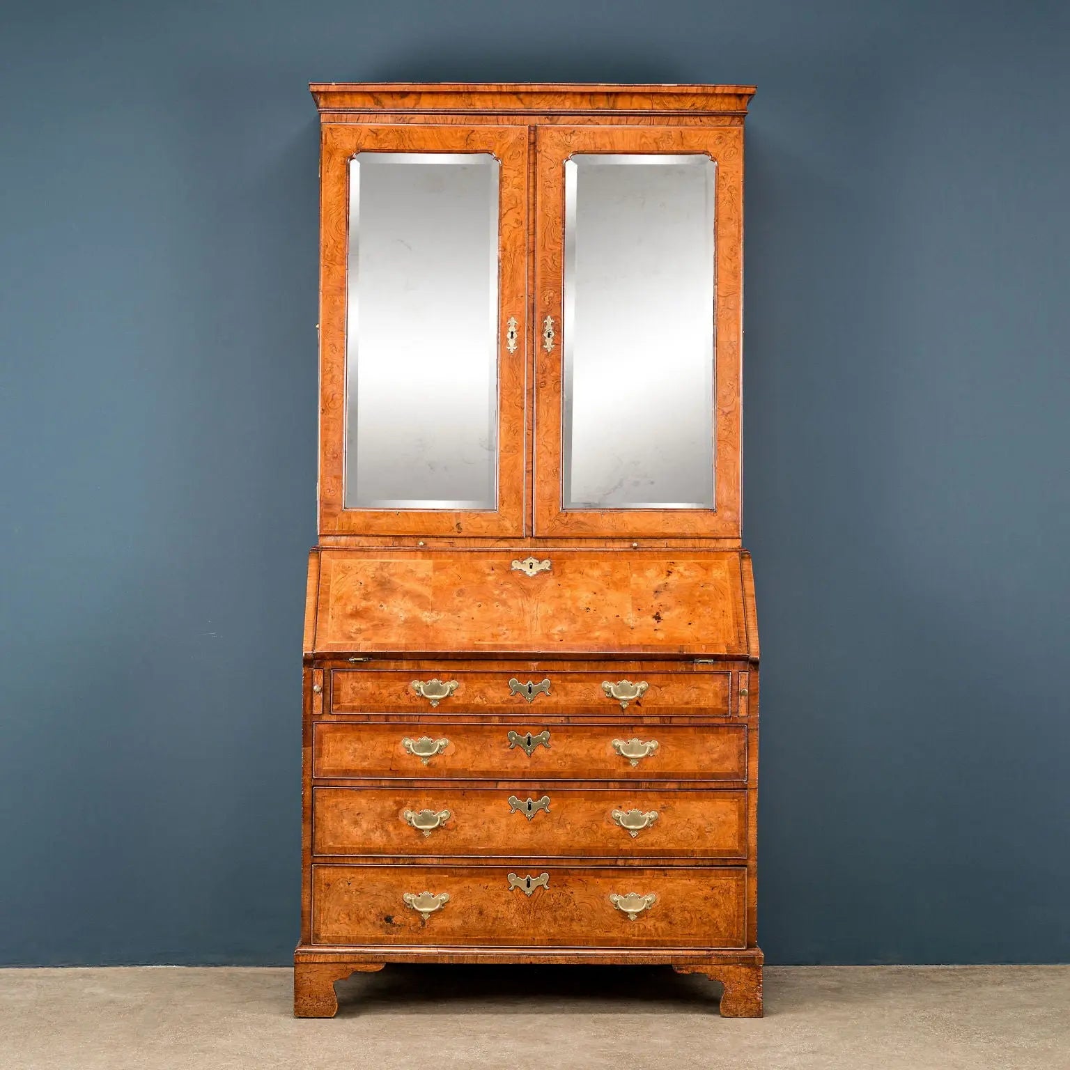 Antique Queen Anne Walnut and Oak Bureau