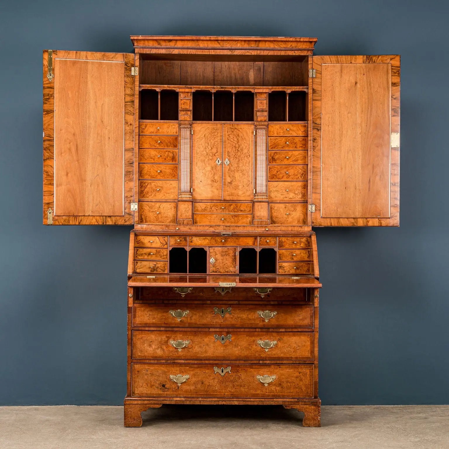 Antique Queen Anne Walnut and Oak Bureau