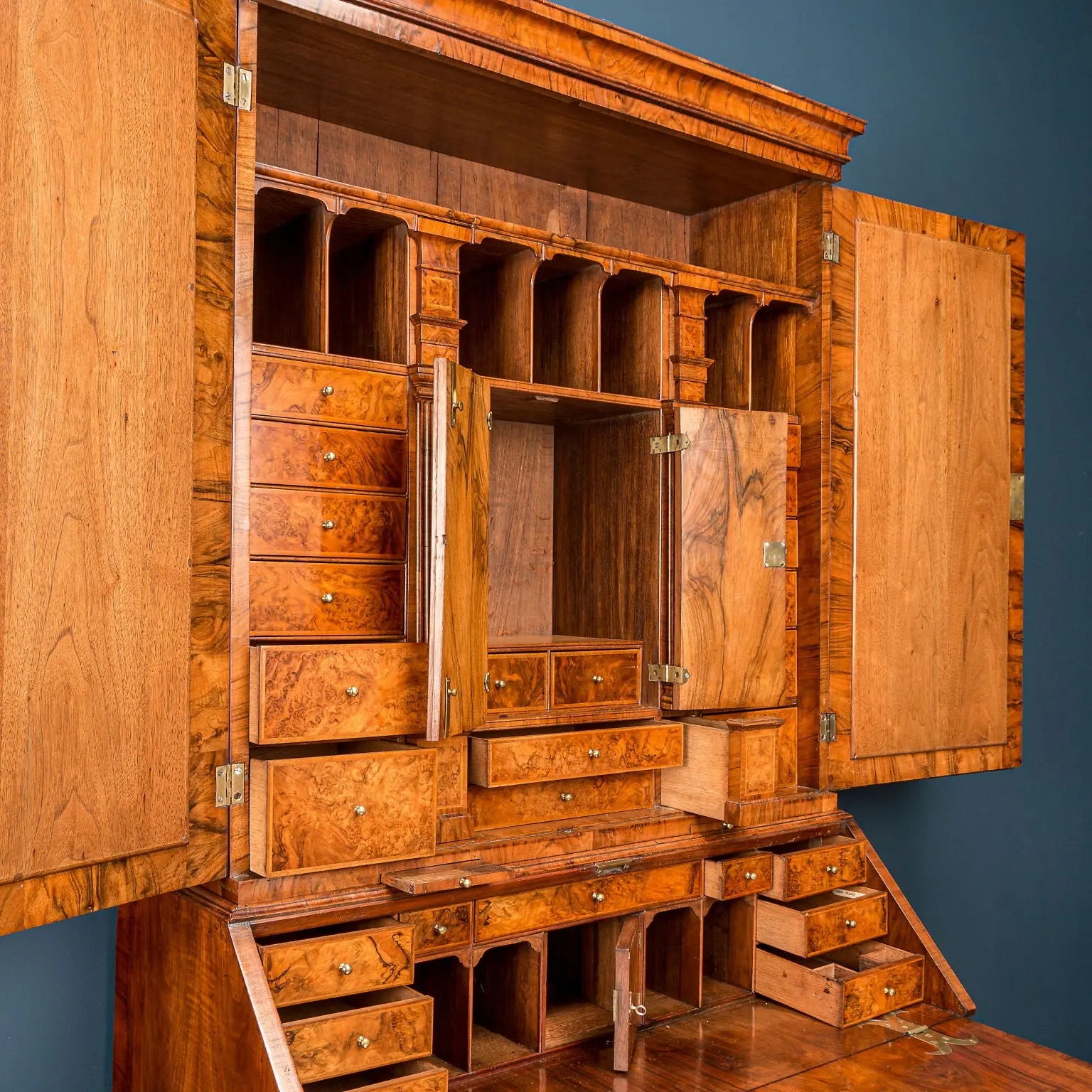 Antique Queen Anne Walnut and Oak Bureau