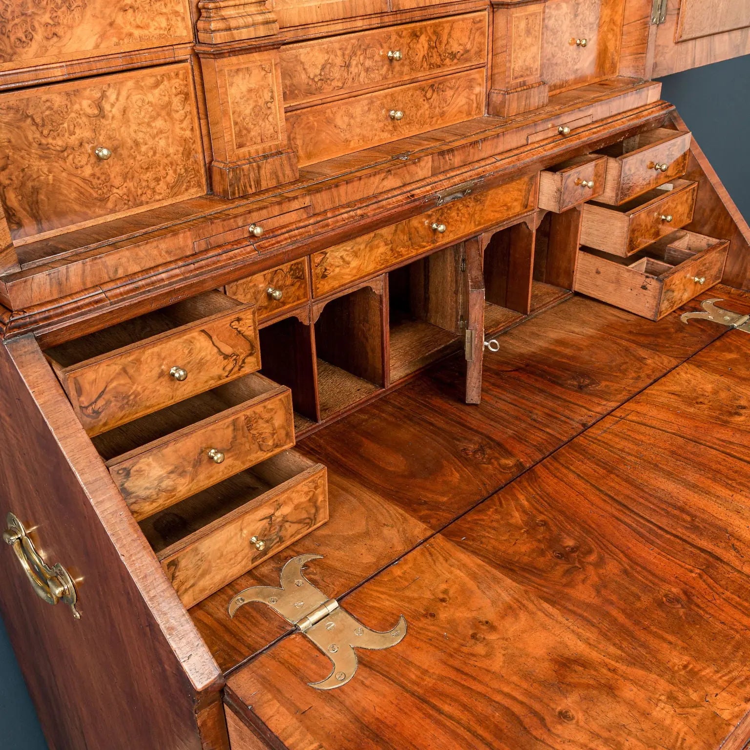 Antique Queen Anne Walnut and Oak Bureau