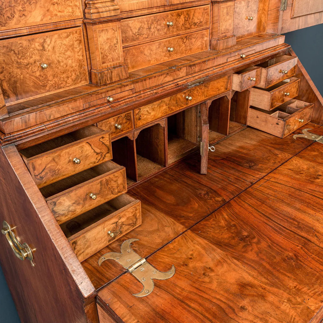 Antique Queen Anne Walnut and Oak Bureau