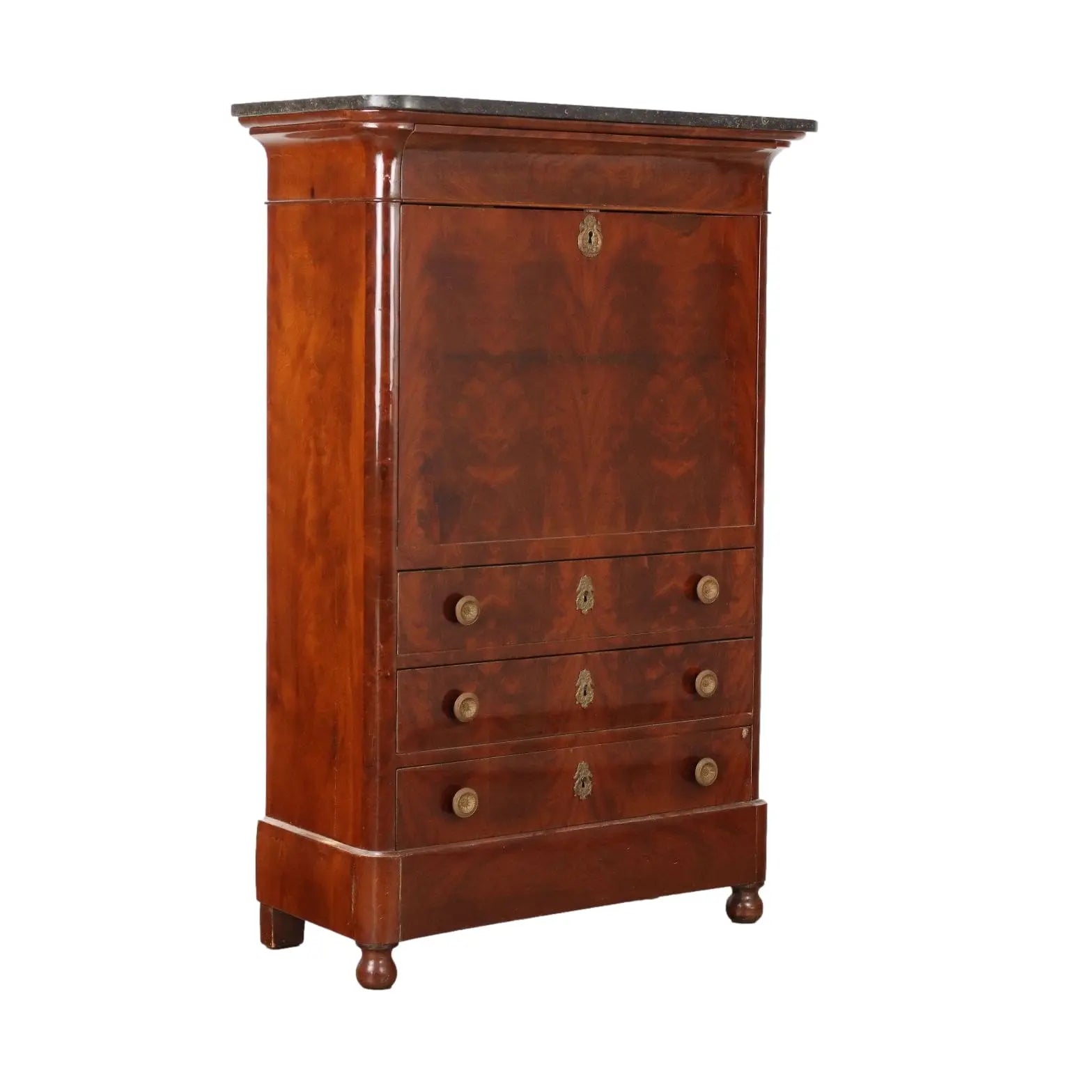 Charles X Secretaire in Mahogany and Black Marble