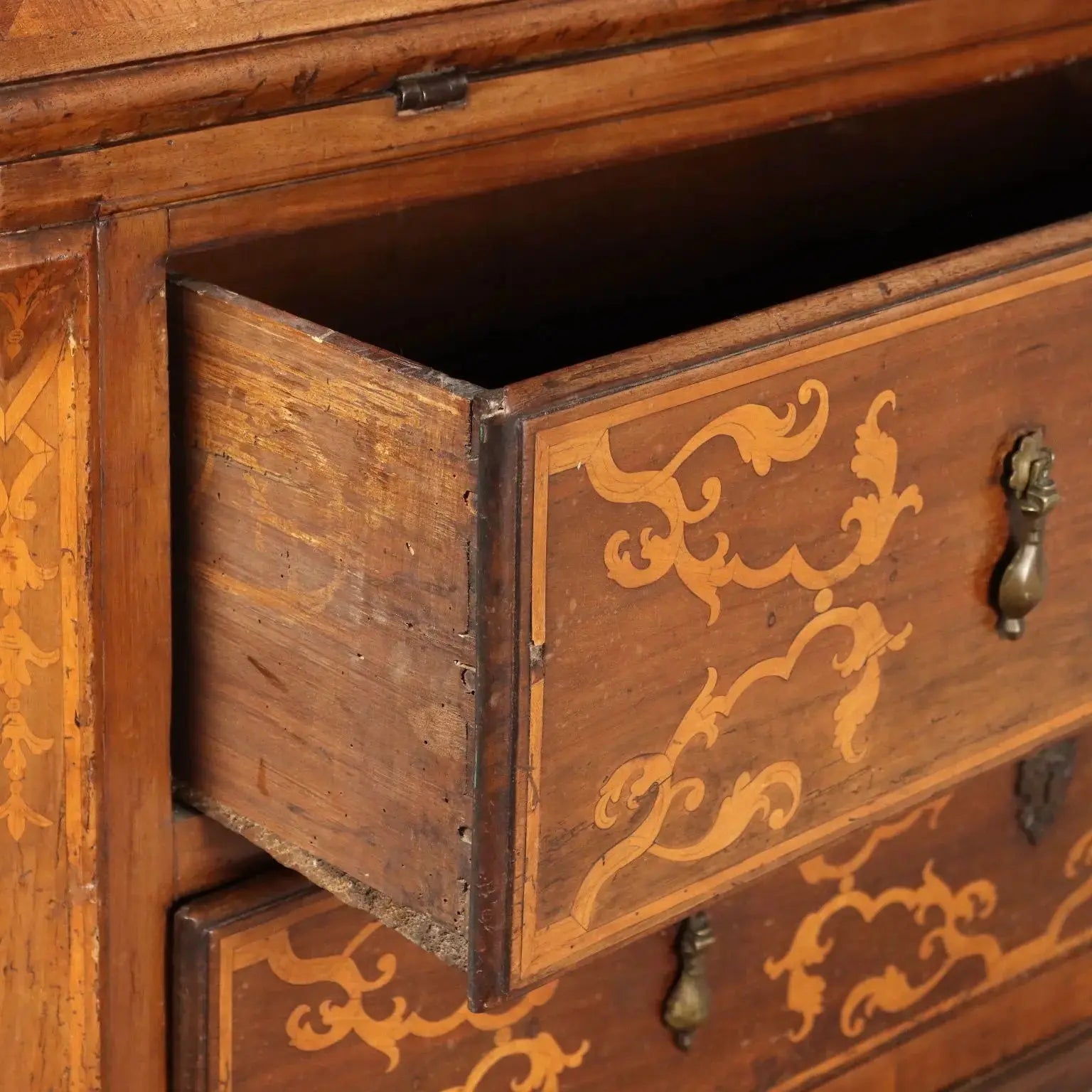 Antique Baroque Flap Cabinet Walnut Maple Italy XVIII Century - Piedmont, XVIII Century | Antiques | Drop-Leaf Secretaire & Secretaire