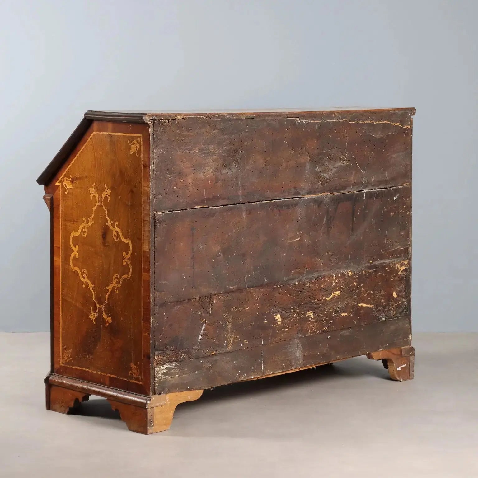 Antique Baroque Flap Cabinet Walnut Maple Italy XVIII Century - Piedmont, XVIII Century | Antiques | Drop-Leaf Secretaire & Secretaire