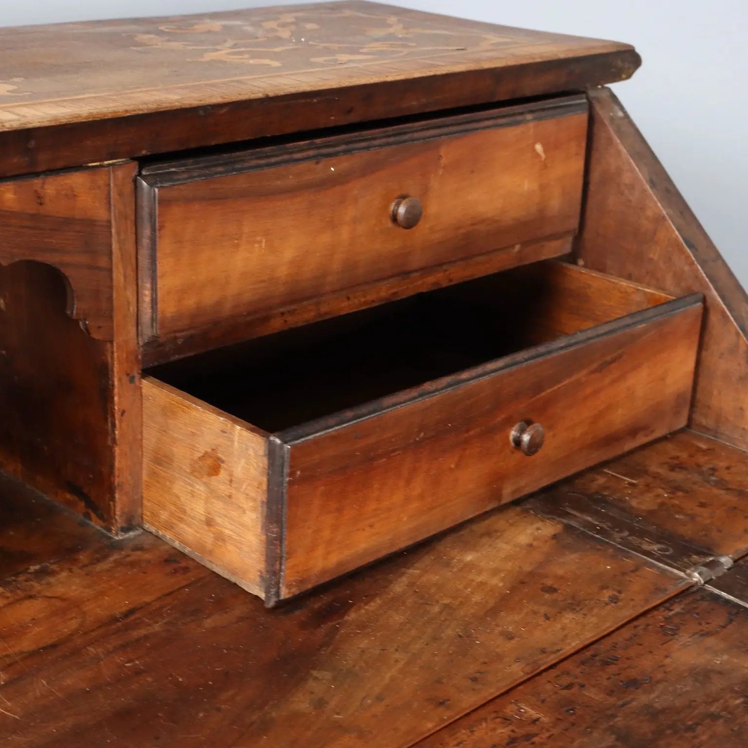 Antique Baroque Flap Cabinet Walnut Maple Italy XVIII Century - Piedmont, XVIII Century | Antiques | Drop-Leaf Secretaire & Secretaire