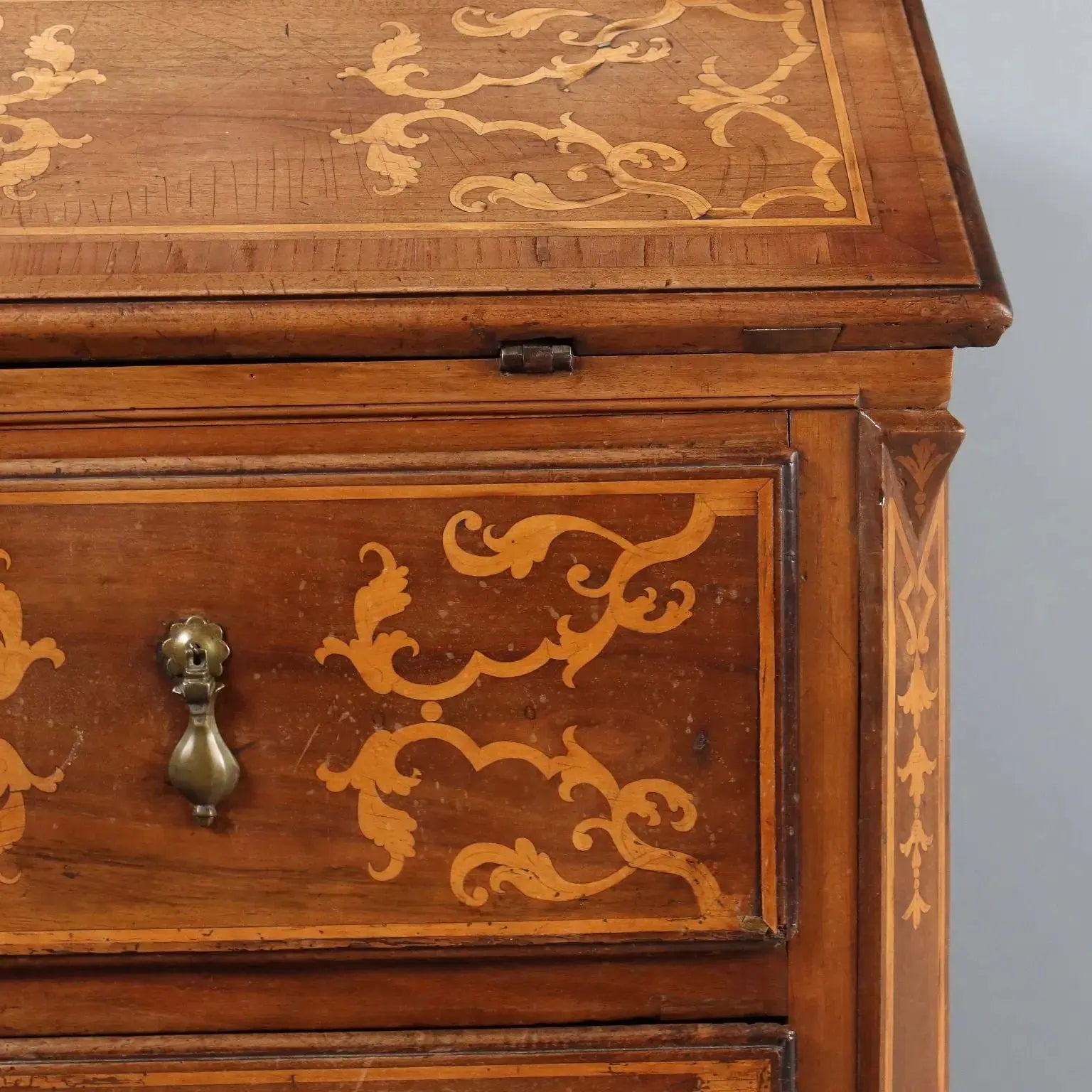 Antique Baroque Flap Cabinet Walnut Maple Italy XVIII Century - Piedmont, XVIII Century | Antiques | Drop-Leaf Secretaire & Secretaire