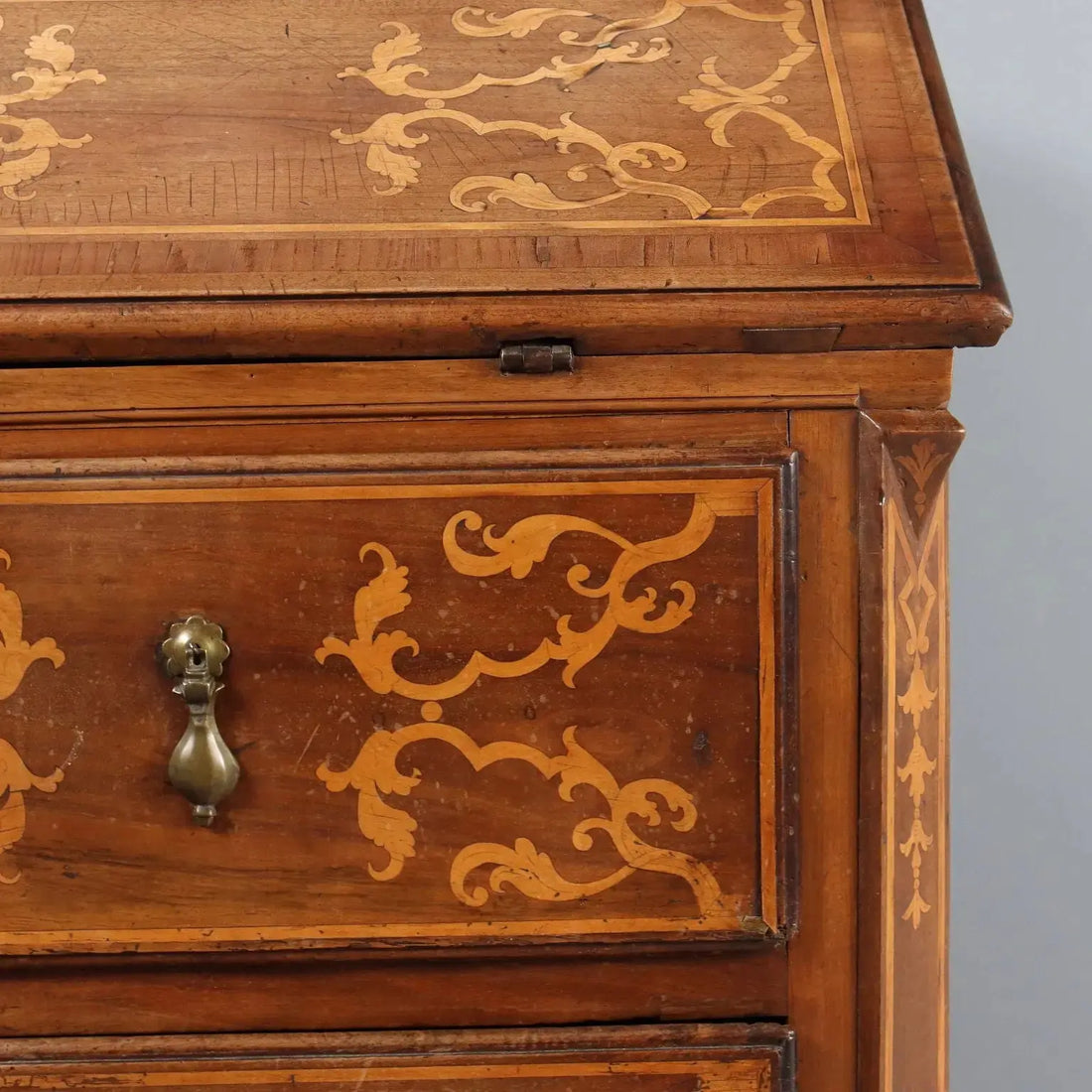 Antique Baroque Flap Cabinet Walnut Maple Italy XVIII Century - Piedmont, XVIII Century | Antiques | Drop-Leaf Secretaire & Secretaire