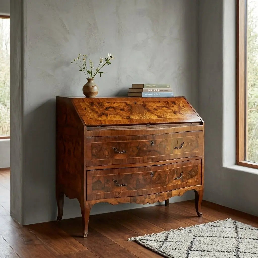 Antique Baroque Flap Cabinet Walnut Poplar XVIII Century - Italy, Mid XVIII Century | Antiques | Drop-Leaf Secretaire & Secretaire