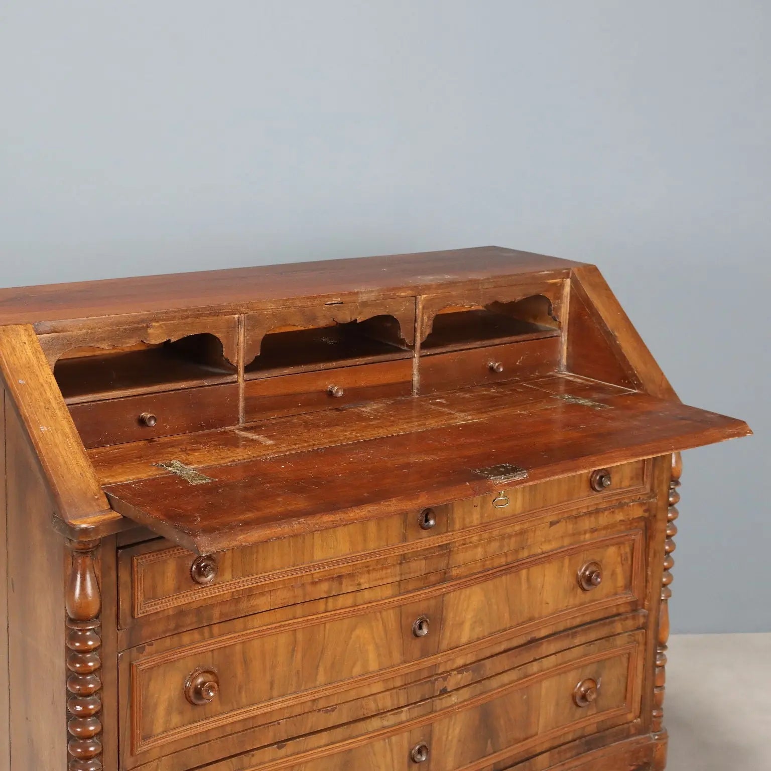 Antique Flap Cabinet Walnut Veneer 6 Drawers Italy XIX Century - Italy, Late XIX Century | Antiques | Drop-Leaf Secretaire & Secretaire
