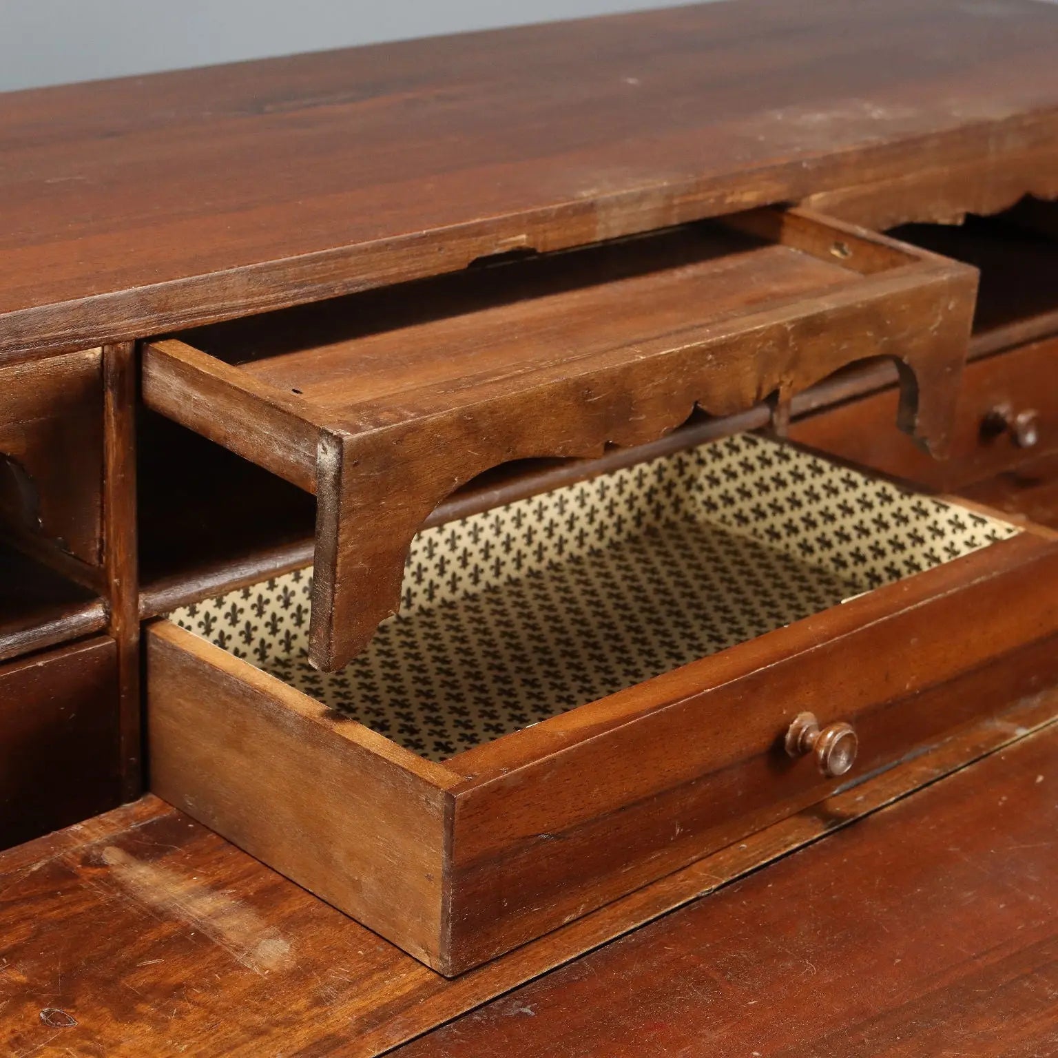 Antique Flap Cabinet Walnut Veneer 6 Drawers Italy XIX Century - Italy, Late XIX Century | Antiques | Drop-Leaf Secretaire & Secretaire