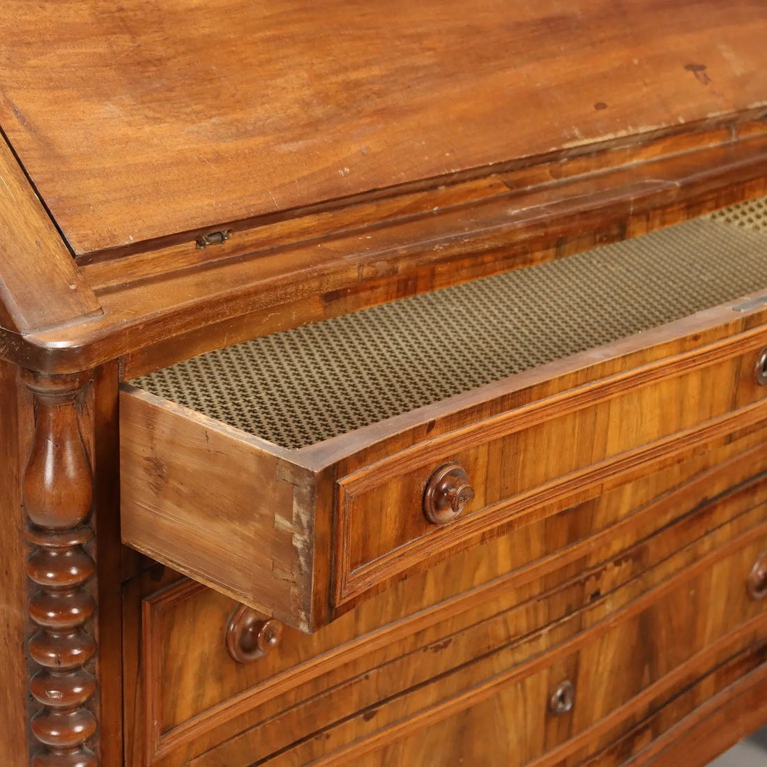 Antique Flap Cabinet Walnut Veneer 6 Drawers Italy XIX Century - Italy, Late XIX Century | Antiques | Drop-Leaf Secretaire & Secretaire