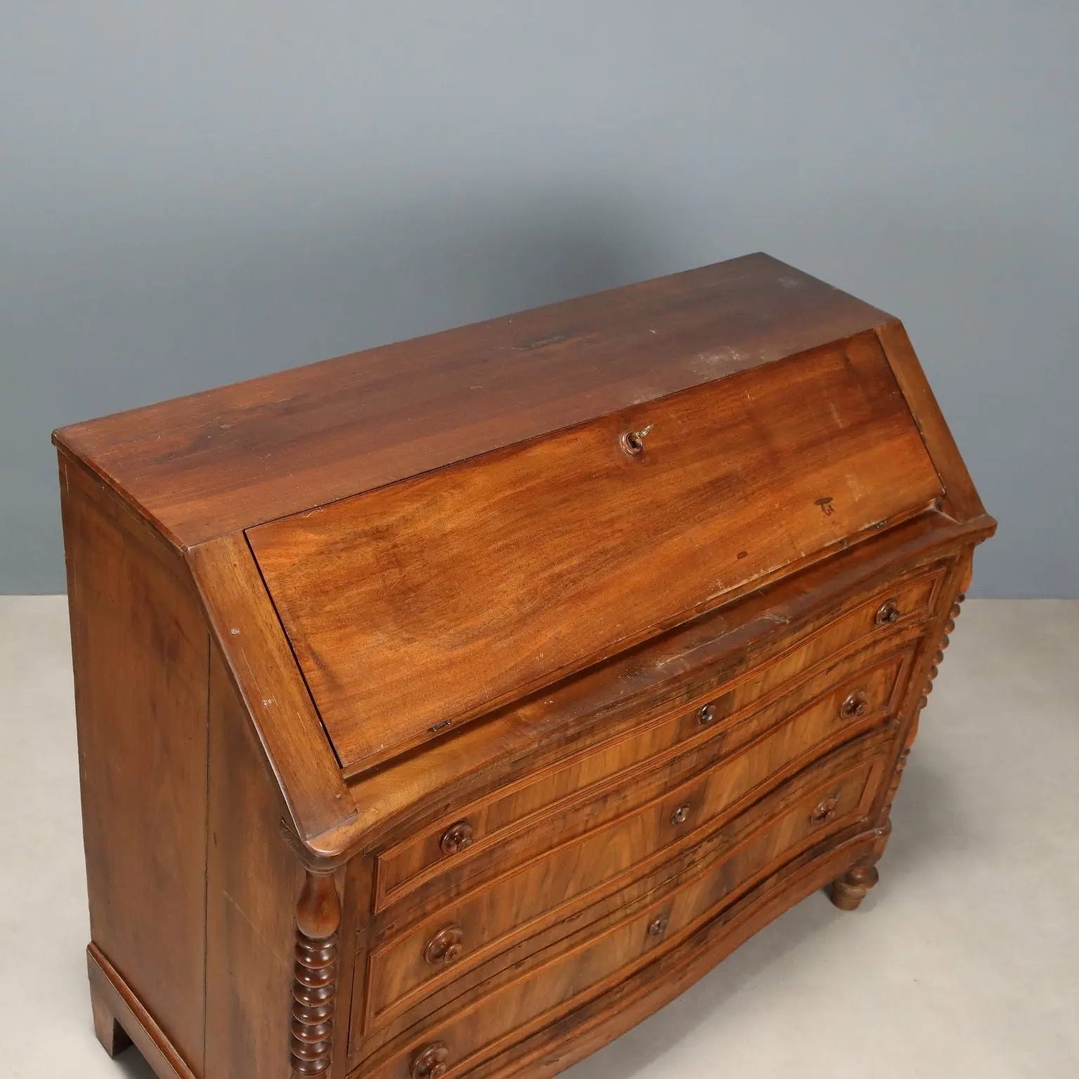 Antique Flap Cabinet Walnut Veneer 6 Drawers Italy XIX Century - Italy, Late XIX Century | Antiques | Drop-Leaf Secretaire & Secretaire