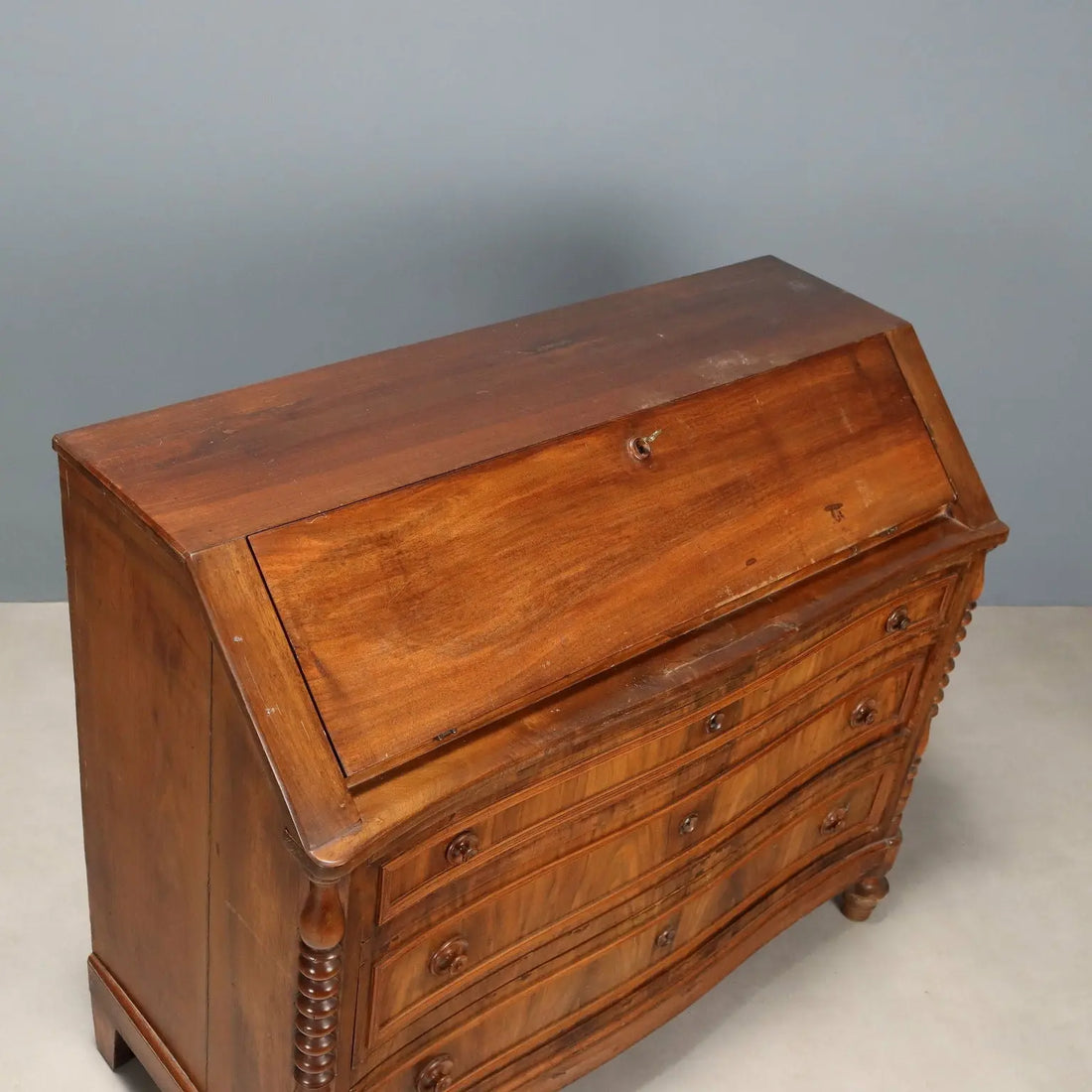 Antique Flap Cabinet Walnut Veneer 6 Drawers Italy XIX Century - Italy, Late XIX Century | Antiques | Drop-Leaf Secretaire & Secretaire