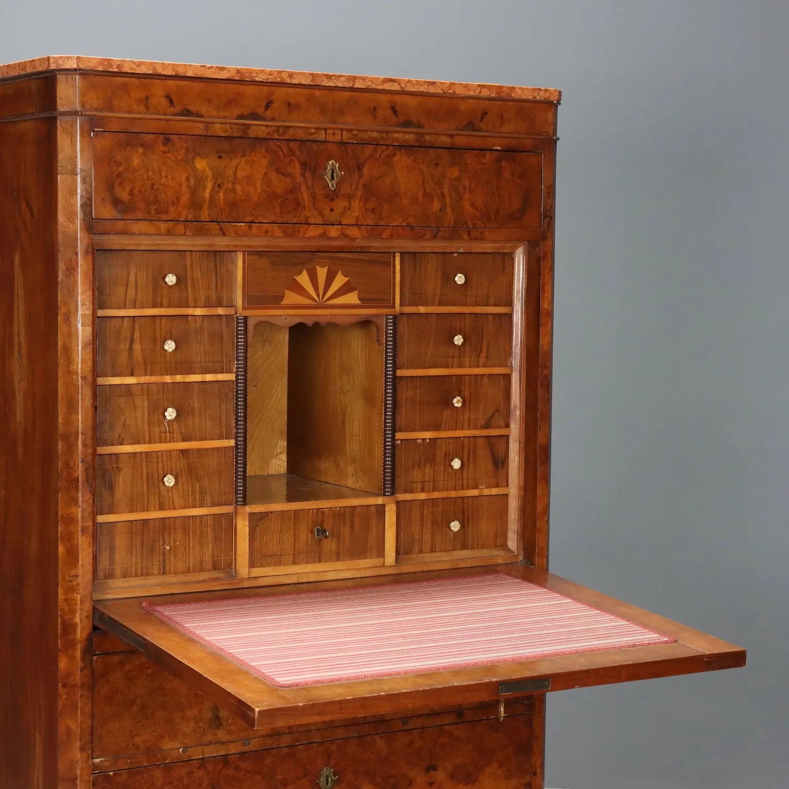 Antique Biedermeier Secretaire Feather Walnut Burl Austria XIX Century - Austria, Mid XIX Century | Antiques | Drop-Leaf Secretaire & Secretaire