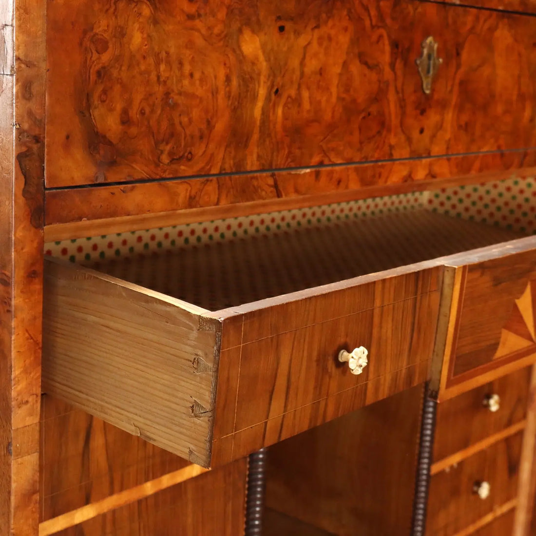 Antique Biedermeier Secretaire Feather Walnut Burl Austria XIX Century - Austria, Mid XIX Century | Antiques | Drop-Leaf Secretaire & Secretaire