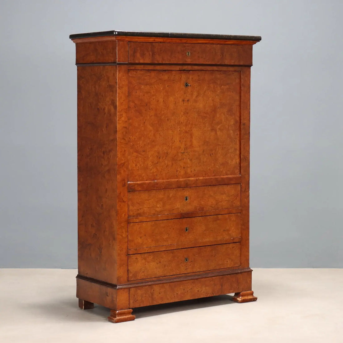 Antique Secretaire Elm Burl Marble Drawers France XIX Century - Northern France, Second Half XIX Century | Antiques | Drop-Leaf Secretaire & Secretaire
