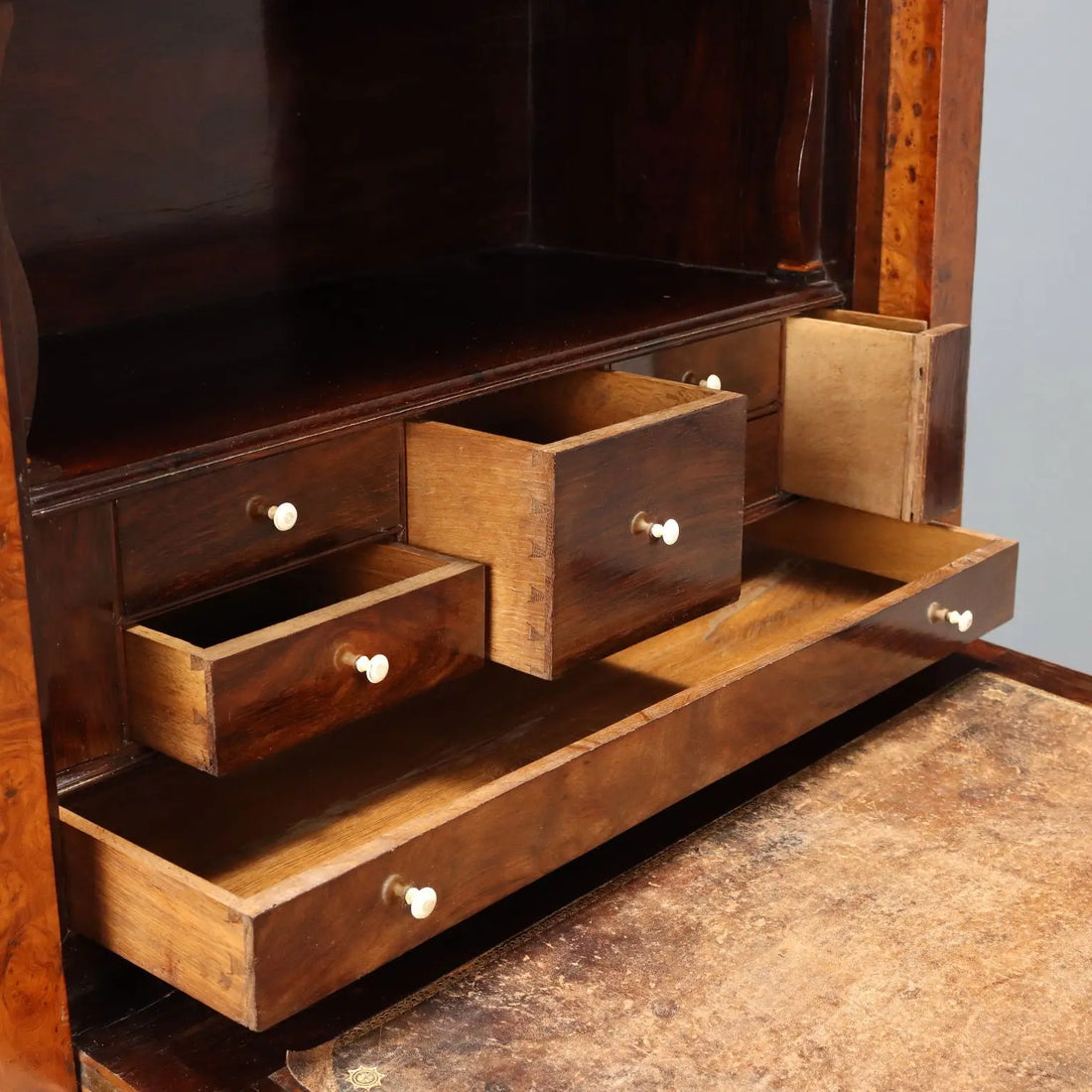 Antique Secretaire Elm Burl Marble Drawers France XIX Century - Northern France, Second Half XIX Century | Antiques | Drop-Leaf Secretaire & Secretaire