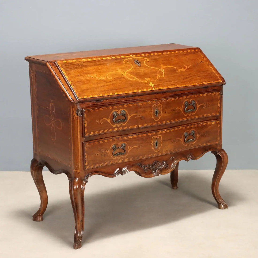 Antique Baroque Flap Door Cabinet Walnut Maple Italy XVIII Century