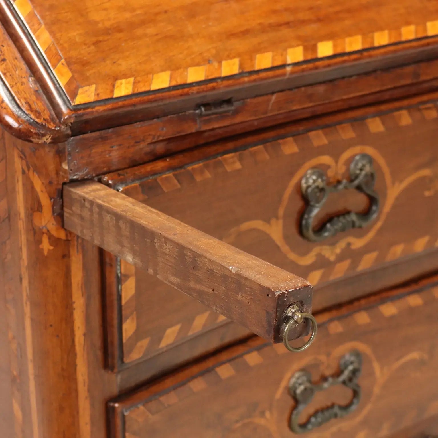 Antique Baroque Flap Door Cabinet Walnut Maple Italy XVIII Century