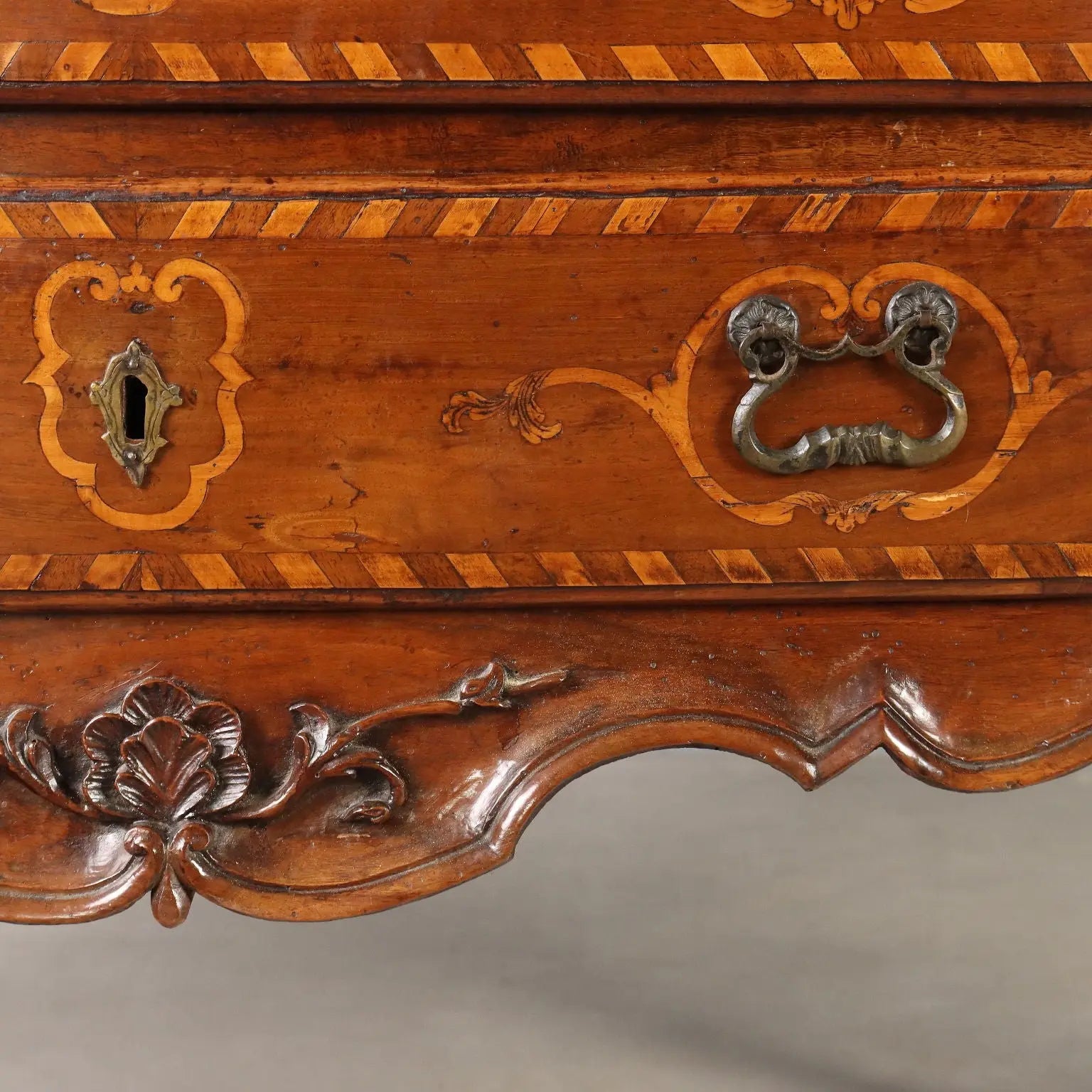 Antique Baroque Flap Door Cabinet Walnut Maple Italy XVIII Century