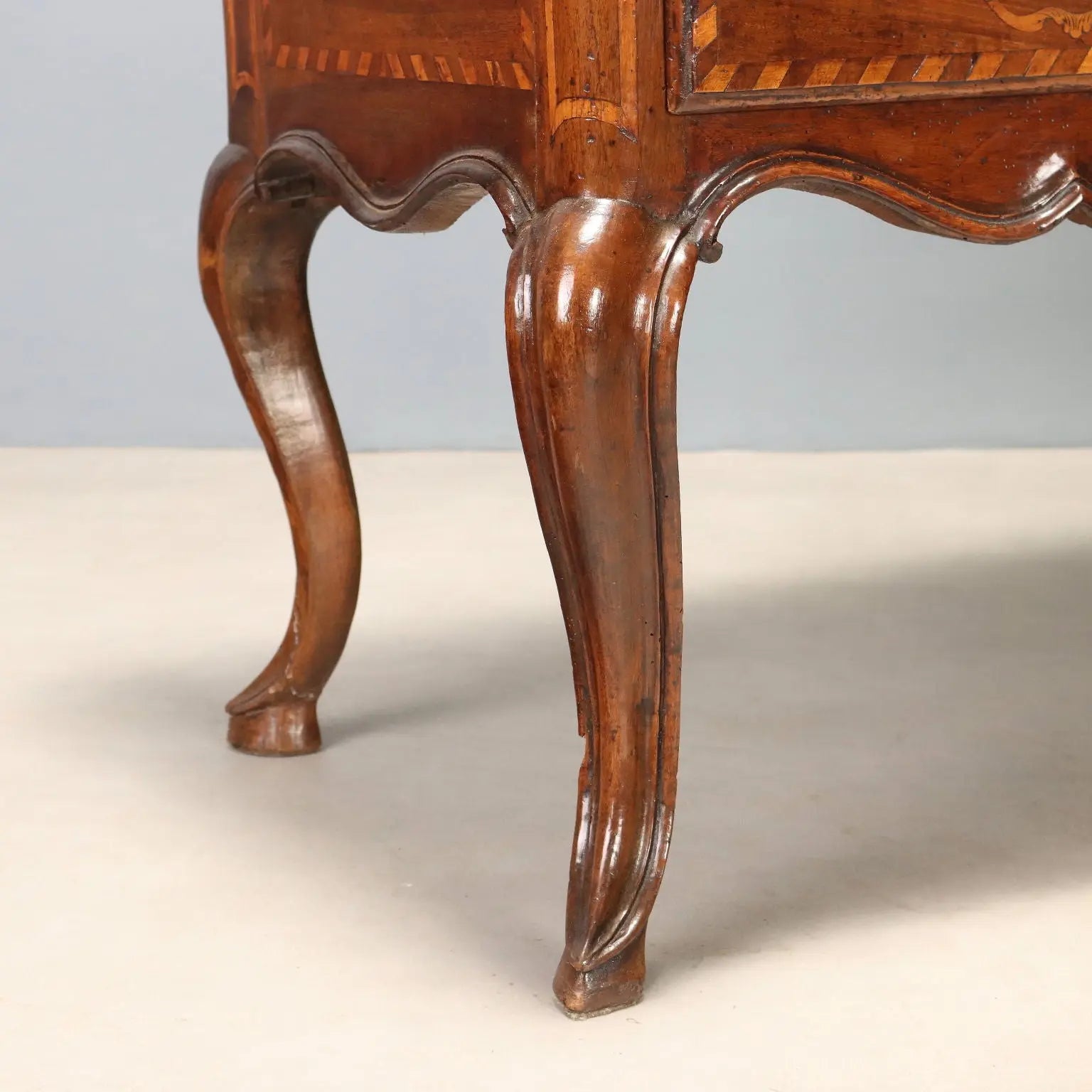 Antique Baroque Flap Door Cabinet Walnut Maple Italy XVIII Century