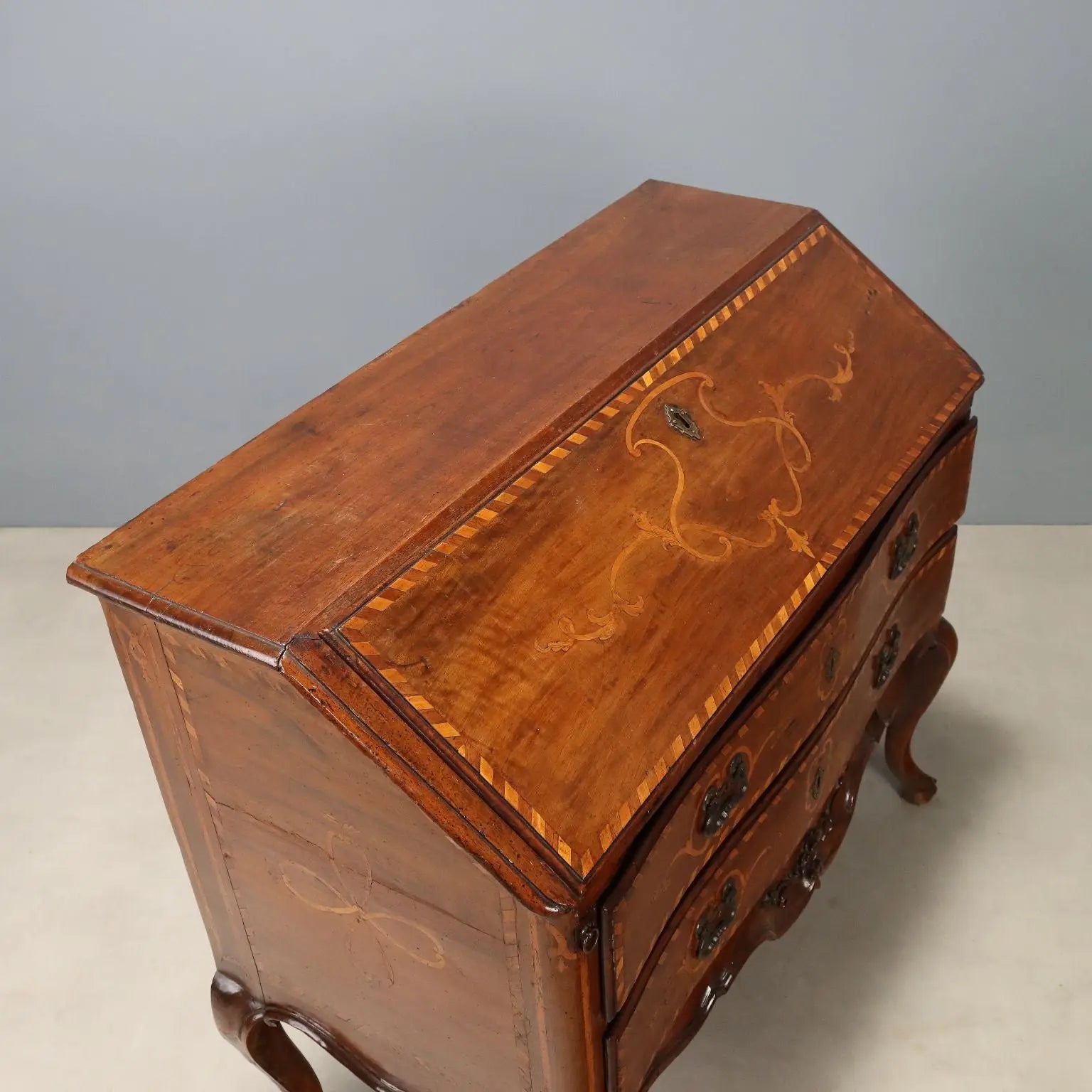 Antique Baroque Flap Door Cabinet Walnut Maple Italy XVIII Century