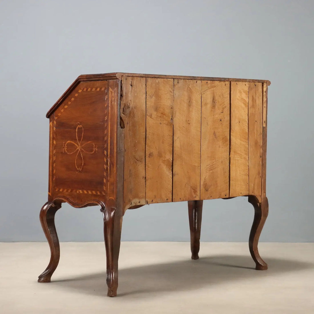 Antique Baroque Flap Door Cabinet Walnut Maple Italy XVIII Century