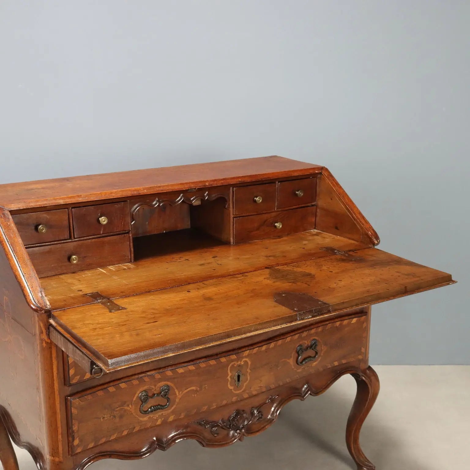 Antique Baroque Flap Door Cabinet Walnut Maple Italy XVIII Century