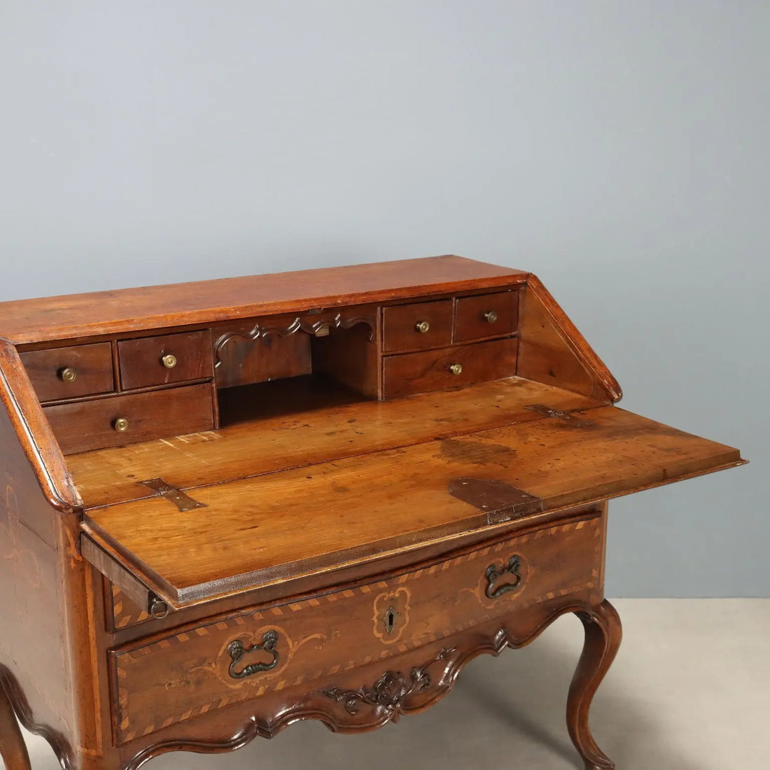Antique Baroque Flap Door Cabinet Walnut Maple Italy XVIII Century