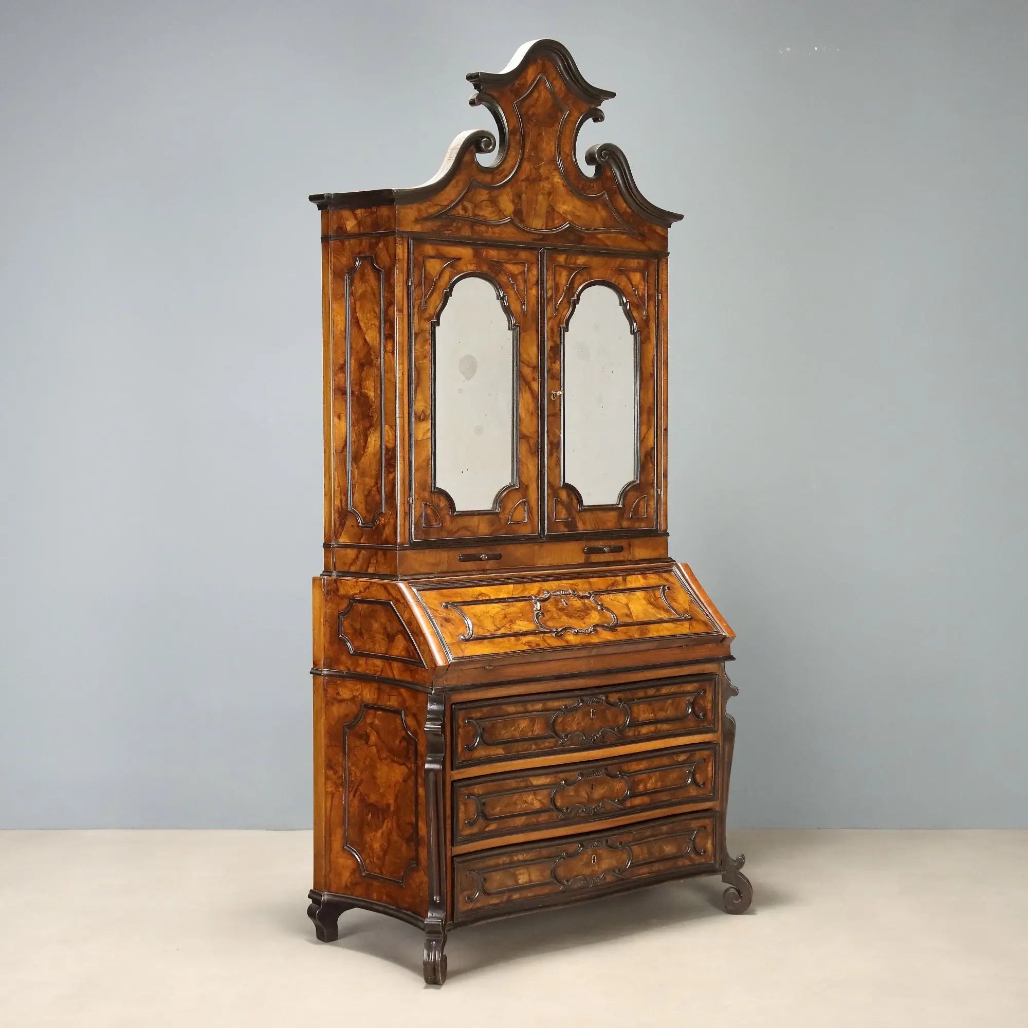 Antique Trumeau Walnut Burl Lombardy Italy XIX Century
