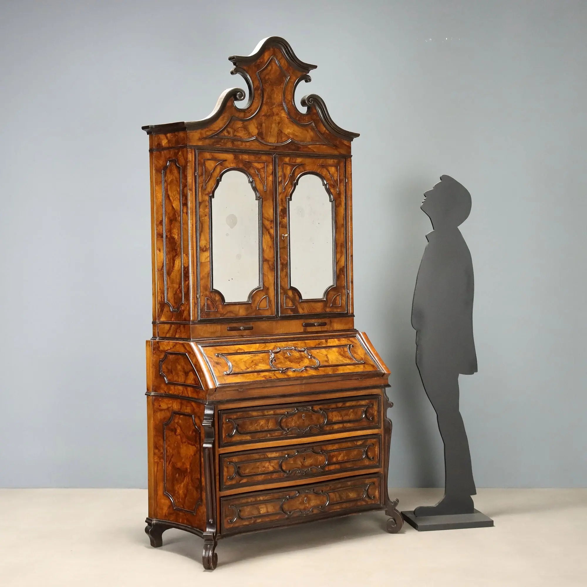 Antique Trumeau Walnut Burl Lombardy Italy XIX Century